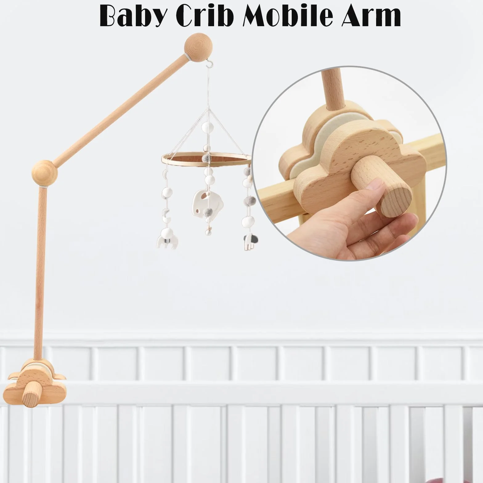Soporte móvil, Aolkee soporte móvil de madera, bebé en movimiento, brazo móvil de cuna desmontable y ajustable para colgar juguetes de cuna en Movimiento/parabrisas, accesorios de cuna, marrón