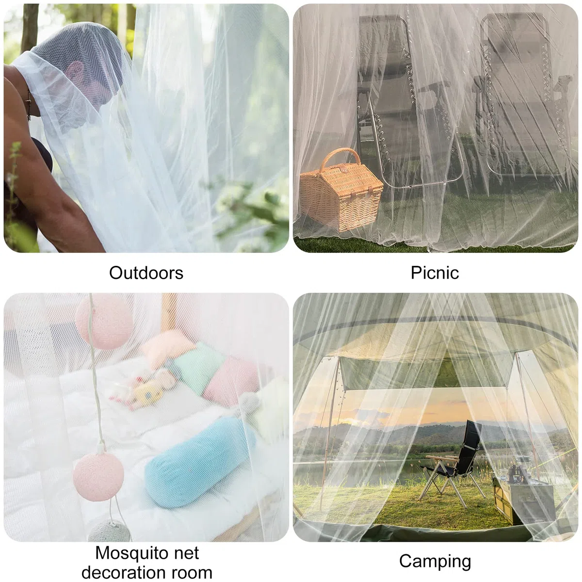 Mosquitera, mosquitera grande para cama doble, toldo cuadrado de malla, mosquitera portátil decorativa para el hogar para acampar al aire libre, viajes, 200 x 210 x 220 cm (blanco)