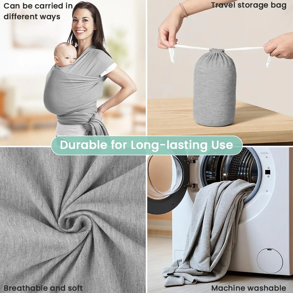 Portabebés Ergonómico Ajustable para Bebés hasta 15kg, Multifuncional Respirable, Manos Libres (Gris Claro)