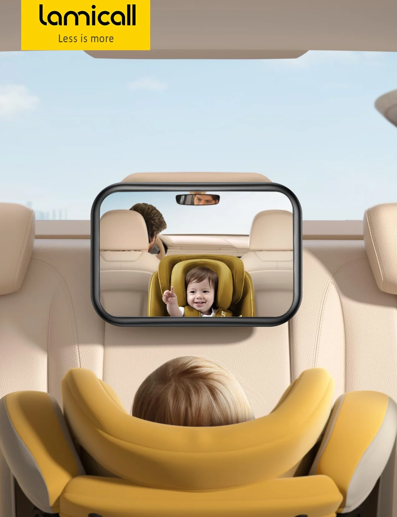 Lamicall Espejo retrovisor para niños – [2025 gancho triangular] 100% irrompible, rotación 360° y 45° inclinable, con 175° visión clara, espejo coche bebé asiento trasero súper estable