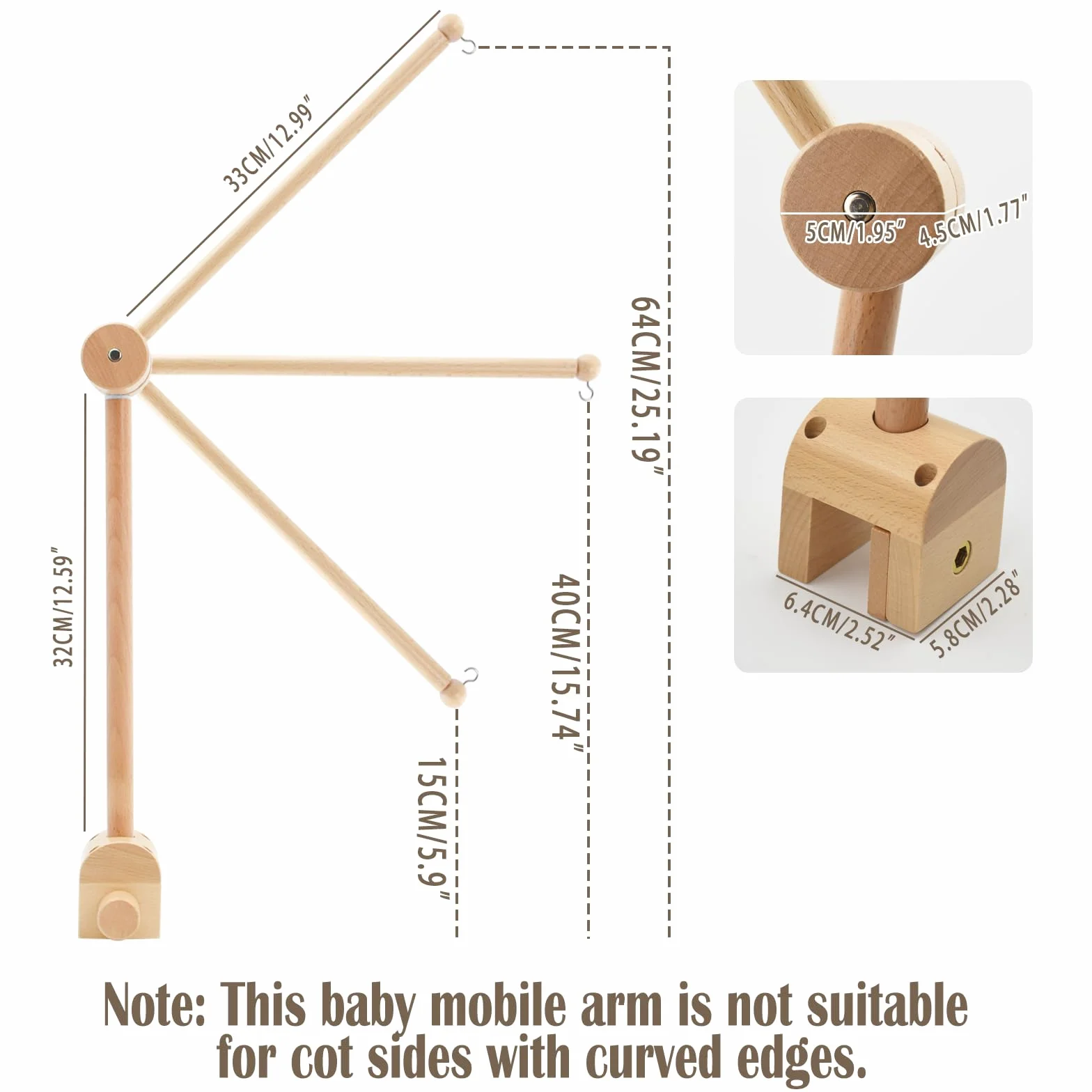 Soporte móvil para bebé, Soporte Móvil Cuna de Madera, Altura Ajustable Carrusel Cuna Bebe, Percha para Móvil de Bebé Extraíble, para Colgar Campanas de Viento Campana de Cama Juguetes