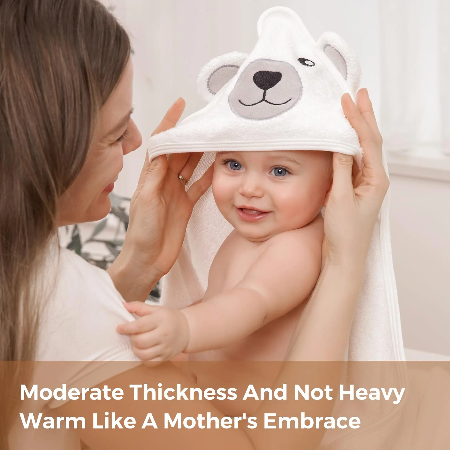 Momcozy Bambú Juego de Toallas de Baño para Bebé, Toalla Bebe Capucha 1 Pieza, Toalla Bebe 3 Piezas, Guante de Baño para Bebé 1 Pieza, Suave, Transpirable, Adecuado para Niñas y Niños