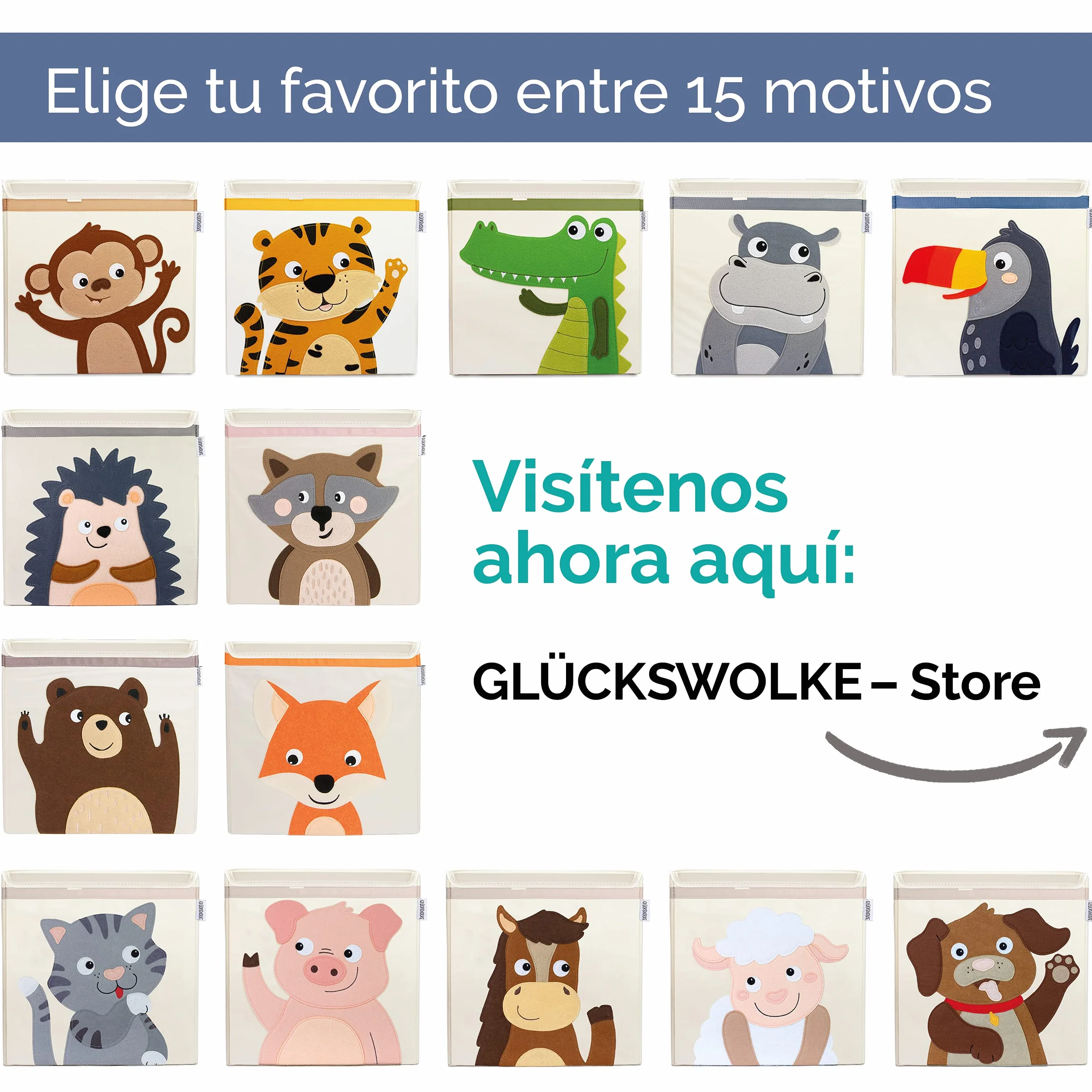 GLÜCKSWOLKE Caja Almacenaje Infantiles 33x33xcm Cubos Organizador Baul Juguetes Gato