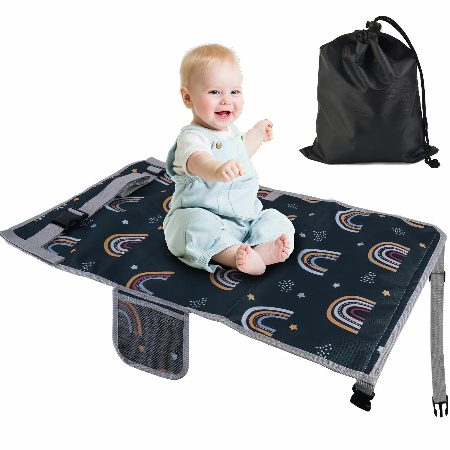 LURICO Reposapiés de Avión para Niños, 76x44.5 cm Extensores de Asientos Plegable Hamaca de Pie Cama de Avión para Descanso de Niños Cama de Viaje para Expandir Las Piernas de Descanso