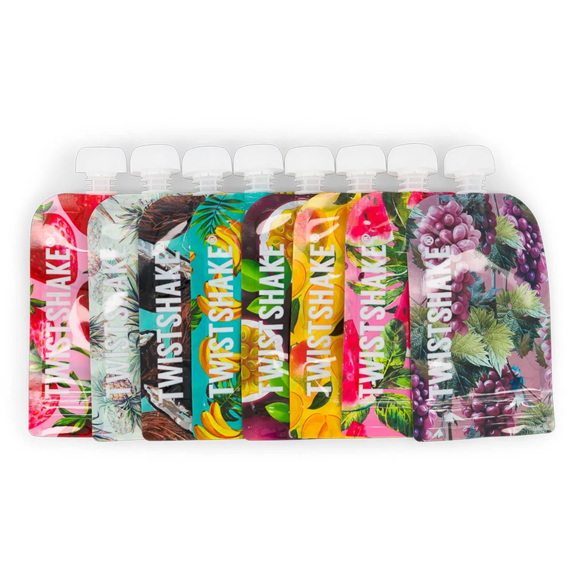 Twistshake 8x Bolsas Reutilizables de Comida para Bebés 100 ml, Bolsitas de Alimento Recargable con Double Cremallera para Alimentación Complementaria, Lavable, Congelador Seguro, Sin BPA, Fruit
