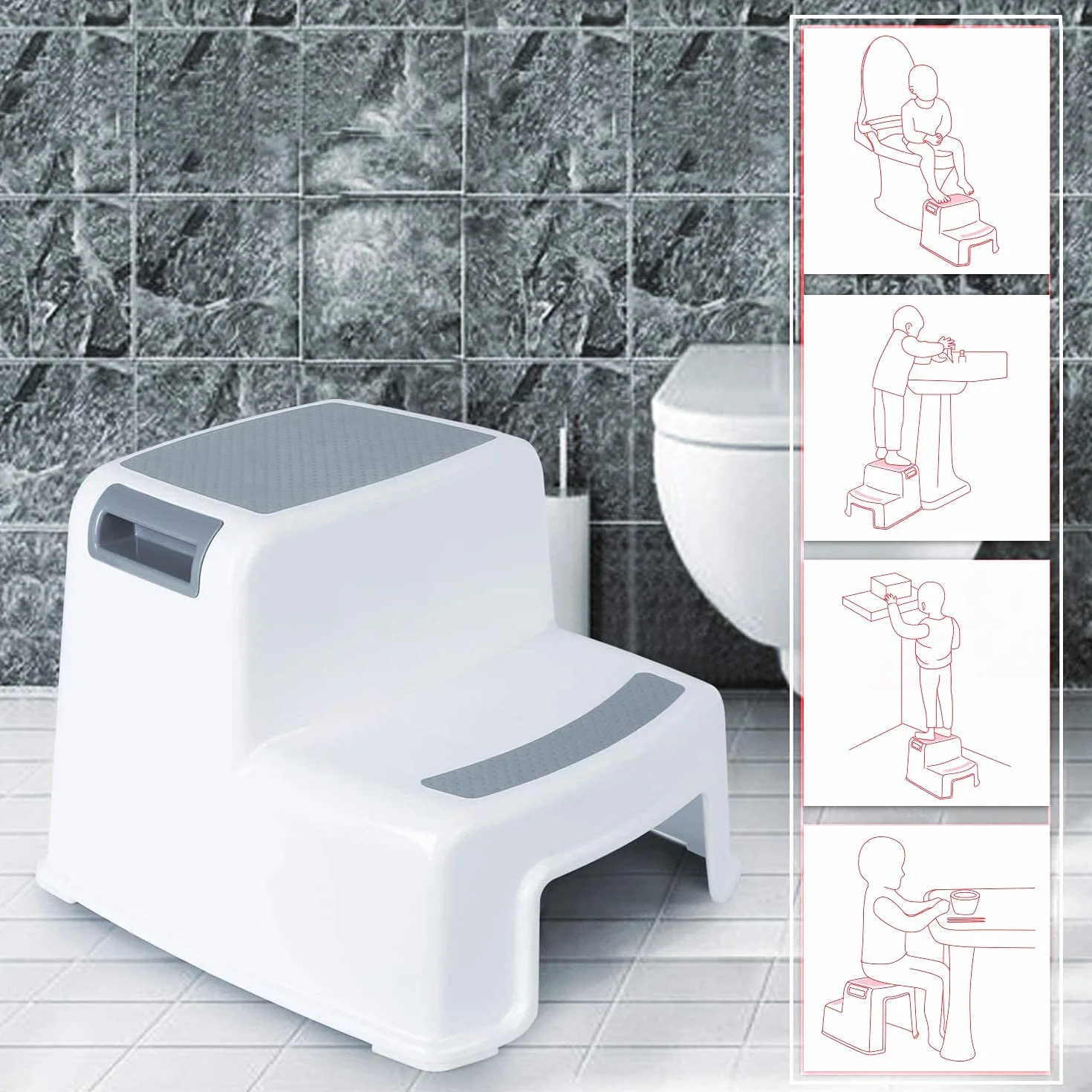 Rainberg Taburete de 2 pasos para niños, resistente, para entrenamiento de orinal, cocina y baño, portátil