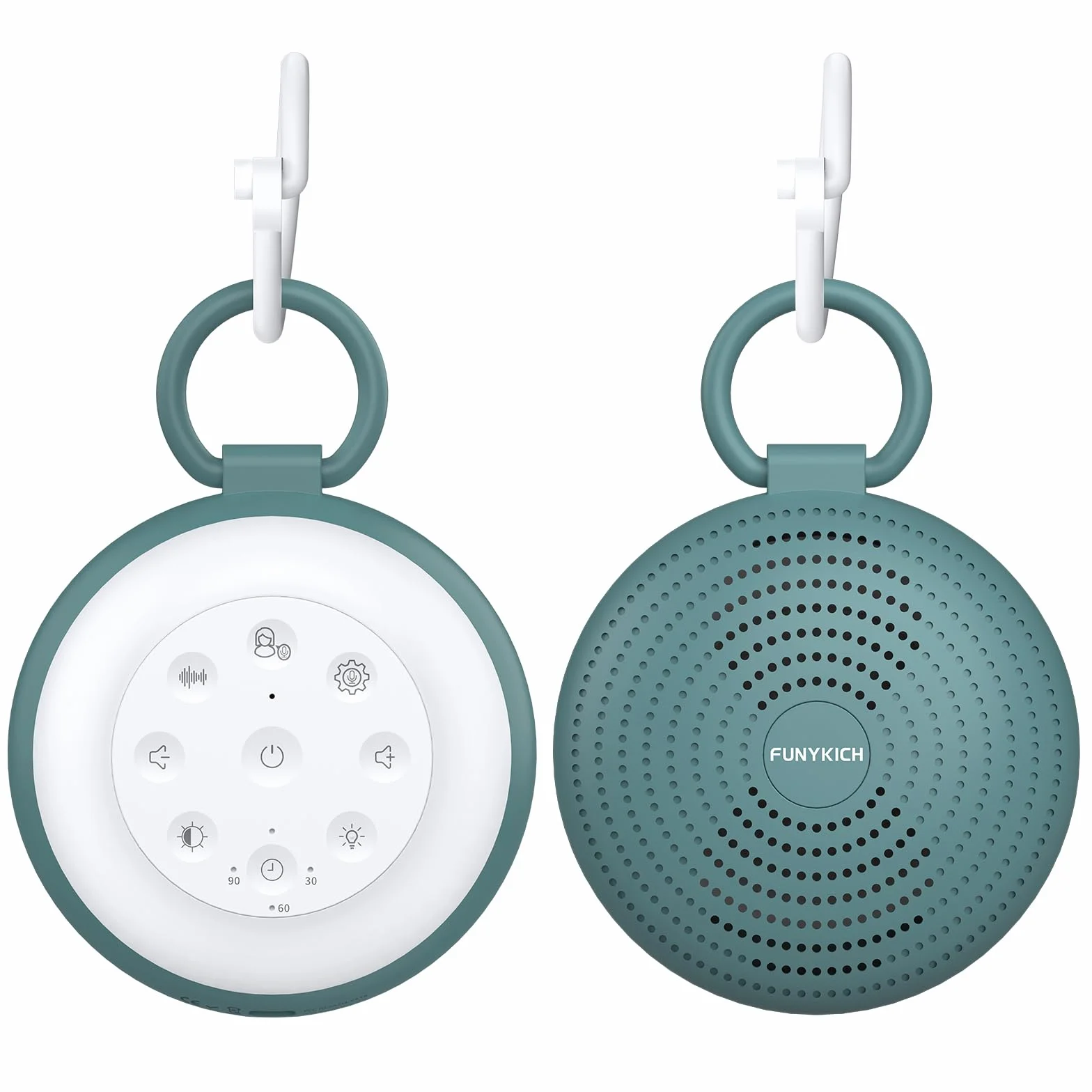 FUNYKICH Máquina de Ruido Blanco Portátil 24 Sonidos para Bebé con Memoria y Grabación Luz Nocturna Brillo Ajustable Batería Recargable