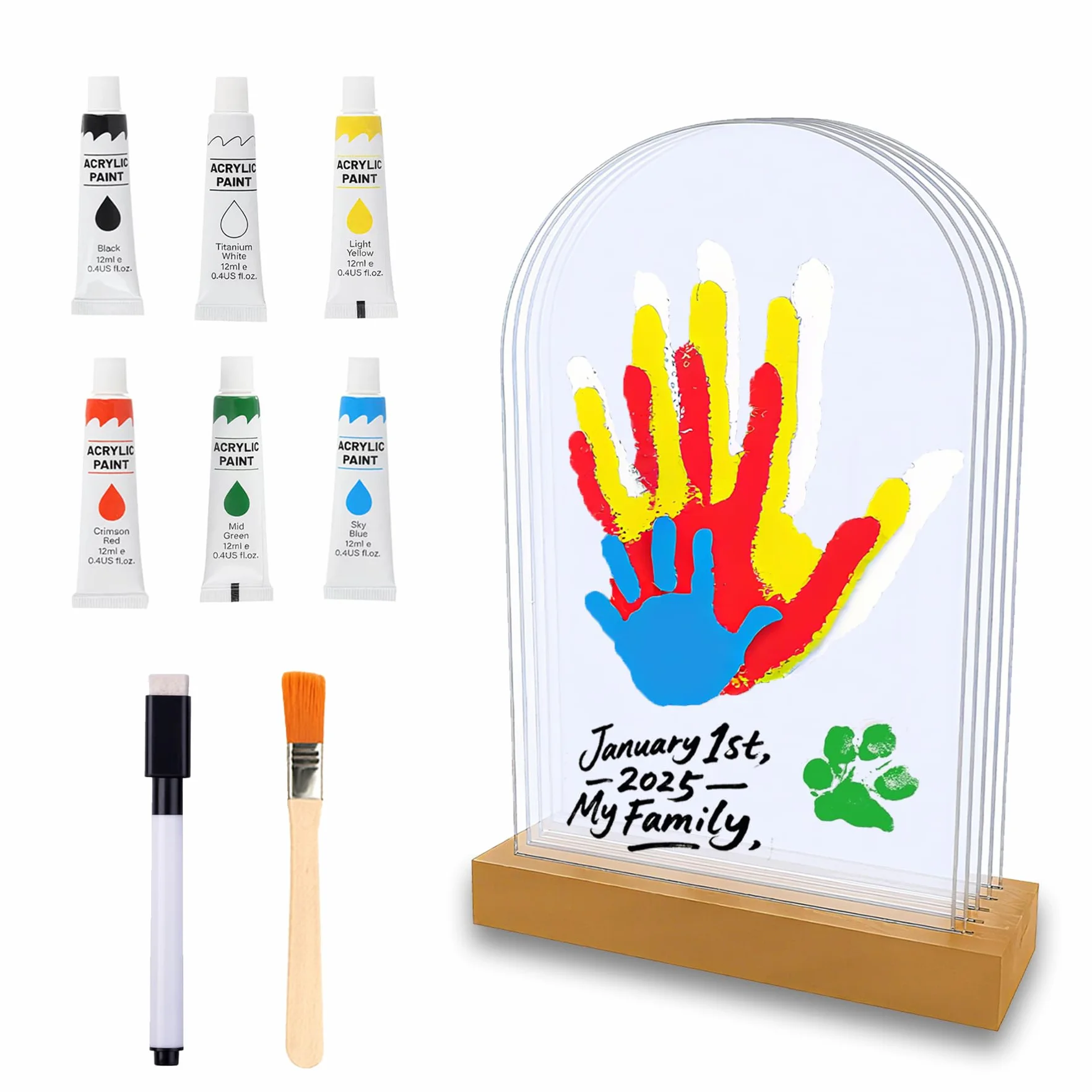 Kit de Huellas de Manos Familiares, Set Marco de Huellas Bebé Recién Nacido y Toda la Familia con Espacio para 5 Huellas, Recuerdo Personalizado Familiar DIY Regalo para Recién Nacido