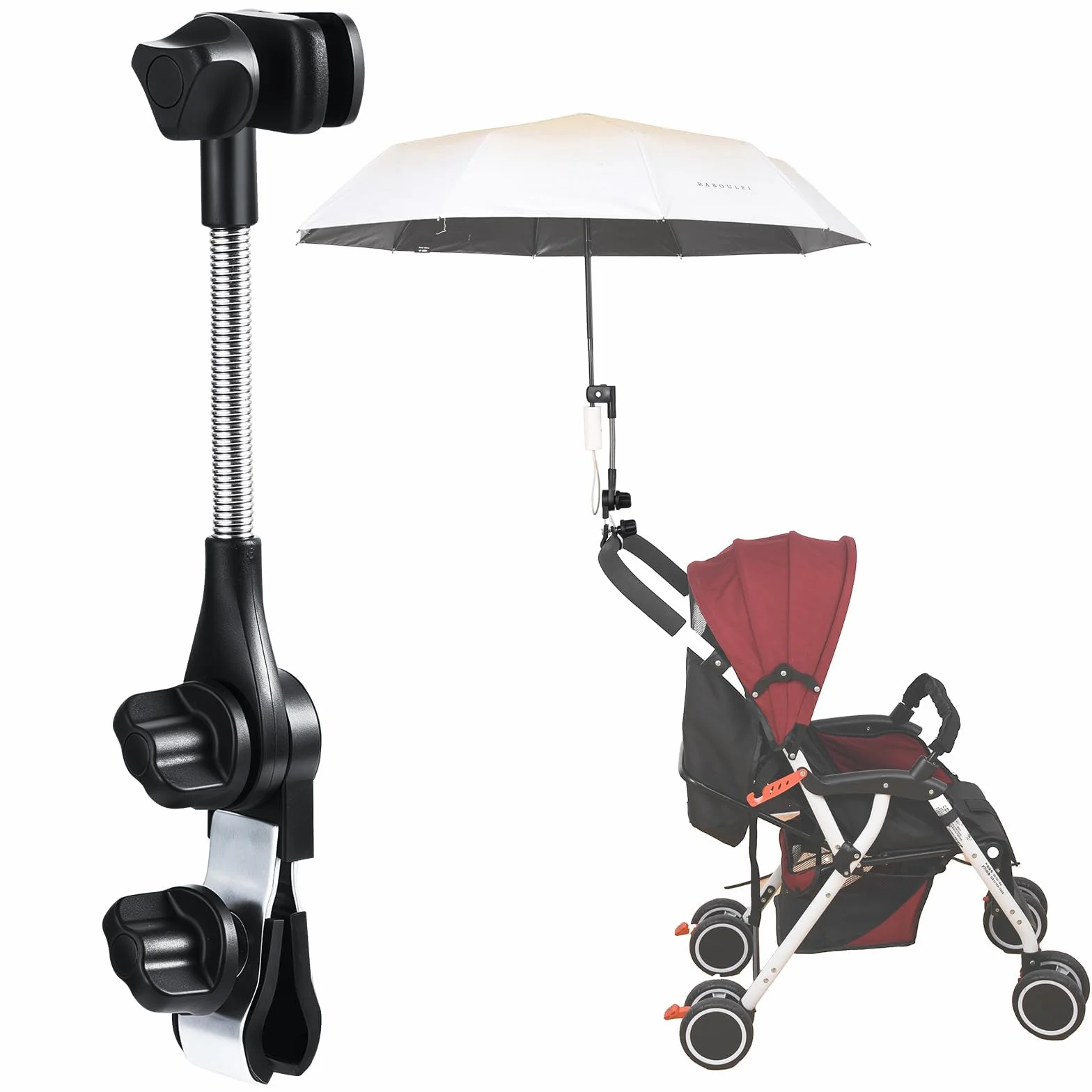 Soporte de paragua ajustable para andador, cochecito, scooter, accesorio universal para sombrilla, silla de playa y camping, bicicleta, silla de ruedas
