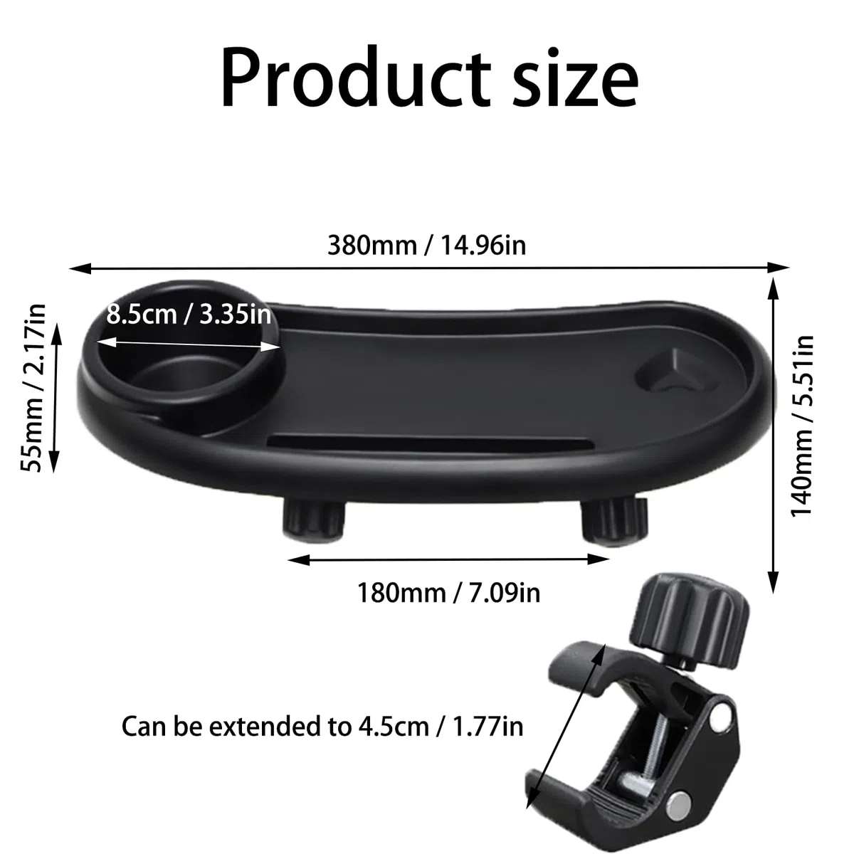 Ajustable Bandeja para Cochecito, Bandeja De Merienda para Portavasos Cochecito, Anilla Ajustable En 360 Grados, Material Abs, Desmontable, para La Mayoría De Cochecitos con Manillar, Negro