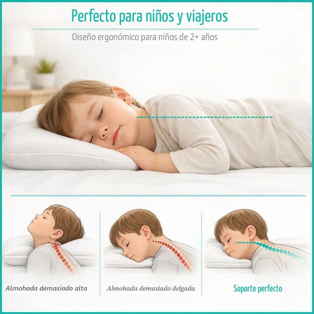 Kinder Fluff Almohada para Niños Pequeños 2X Algodón 300T Hipoalergénica Lavable a Máquina