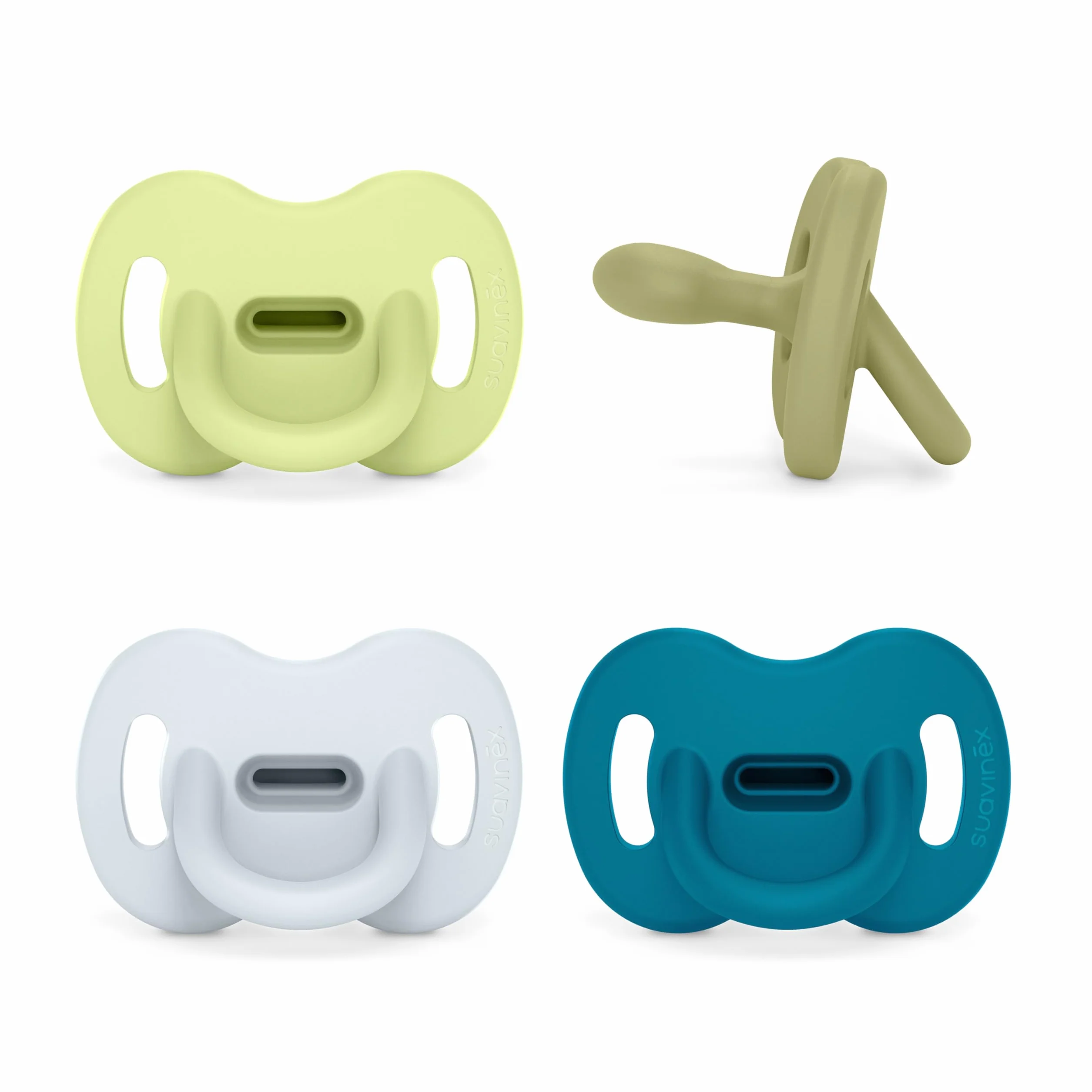 Suavinex Pack 4 Chupetes Todo Silicona para Bebés 6/18 Meses Tetina Fisiológica SX Pro Azul Verde