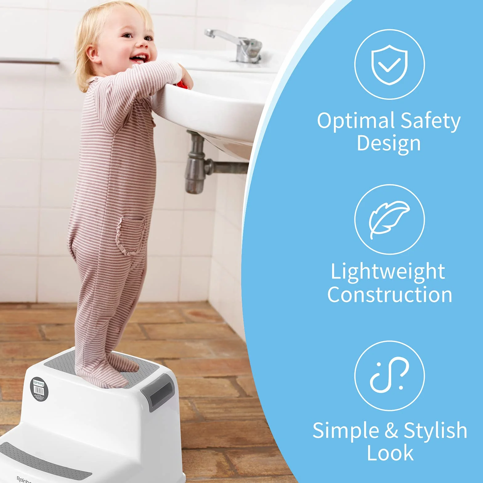 Rainberg Taburete de 2 pasos para niños, resistente, para entrenamiento de orinal, cocina y baño, portátil