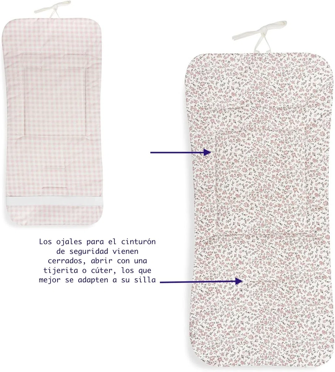 Danielstore Colchoneta Silla Paseo Universal | 80x39cm, 100% algodón | Reversible, transpirable, adaptable, fácil de colocar | Comodidad y protección para bebé (Flores rosa)