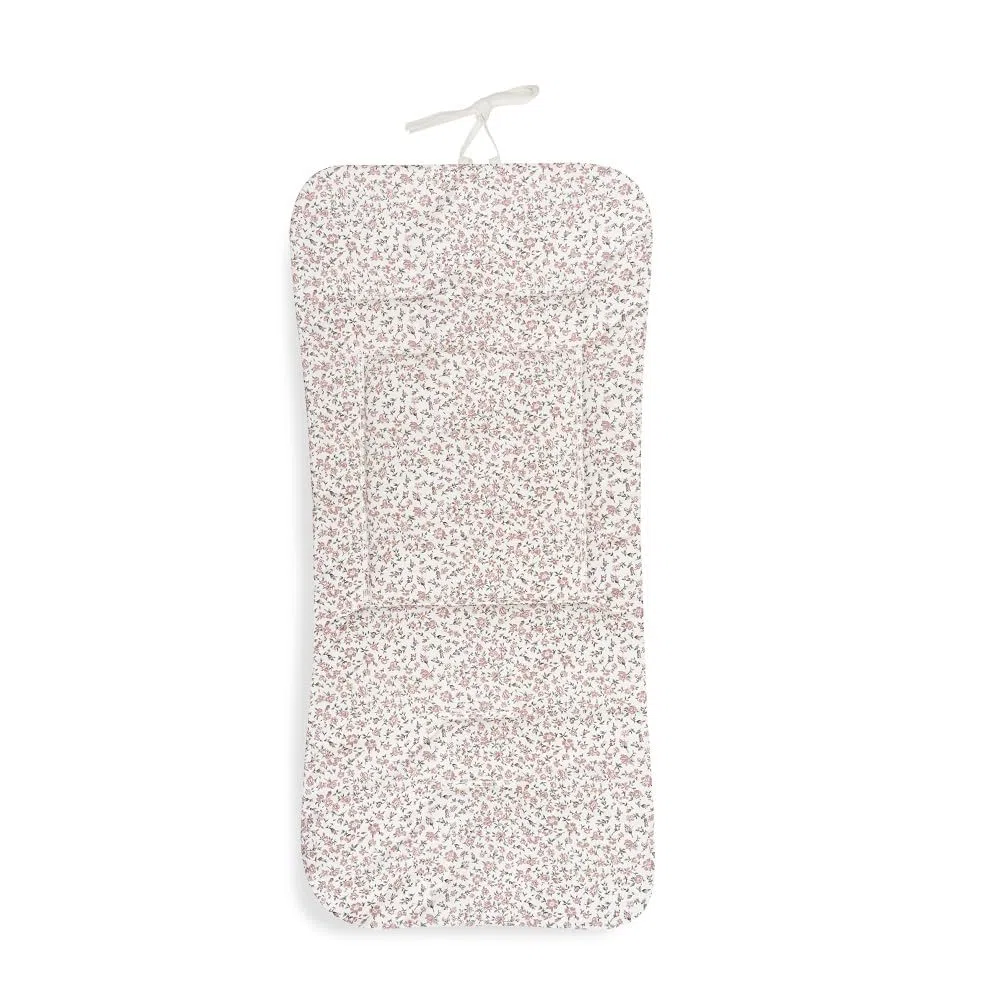 Danielstore Colchoneta Silla Paseo Universal | 80x39cm, 100% algodón | Reversible, transpirable, adaptable, fácil de colocar | Comodidad y protección para bebé (Flores rosa)