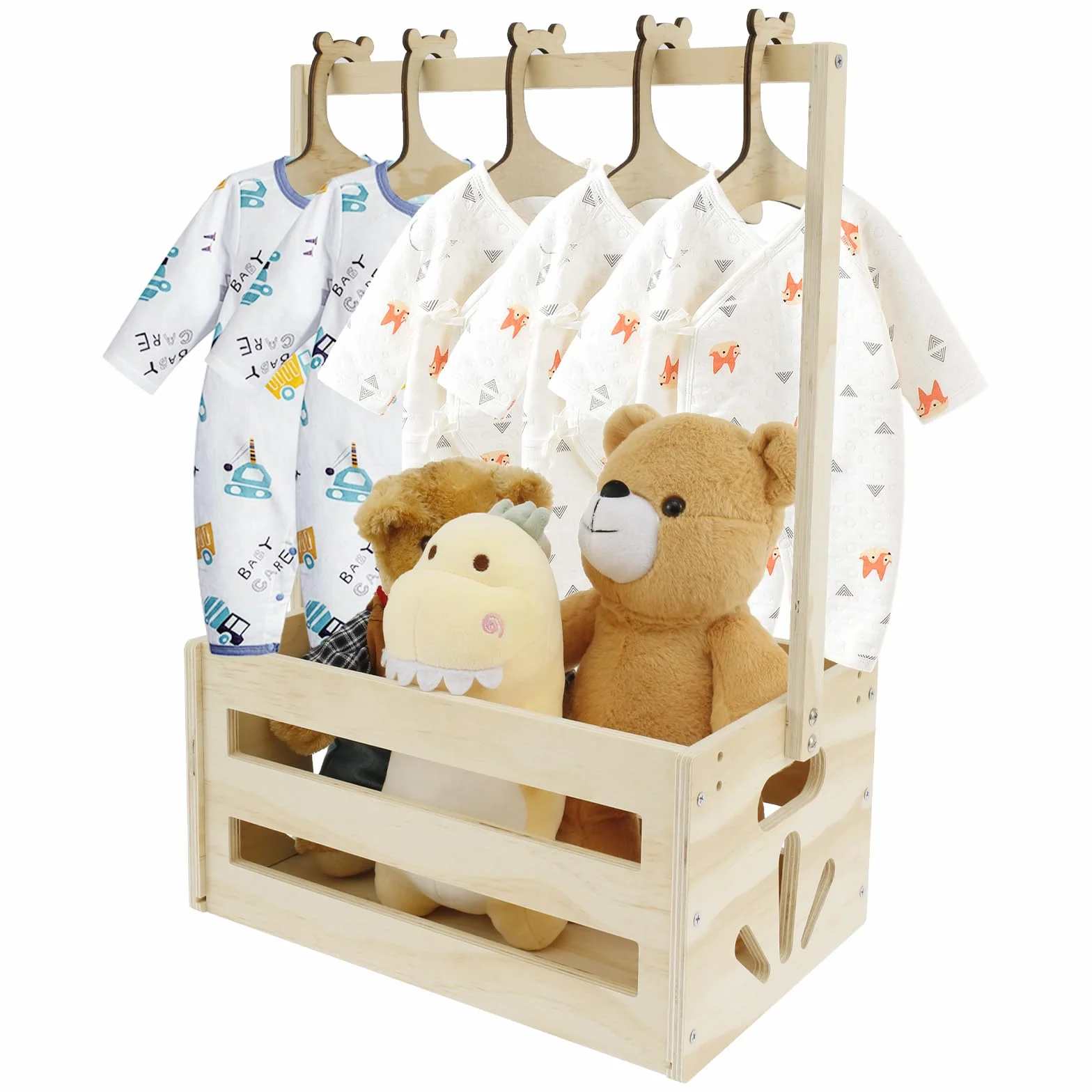 Cesta de bebé regalo con asa de madera 41x30x20 cm para baby shower almacenamiento recién nacidos