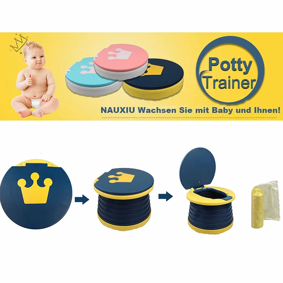 Inodoro plegable para bebés y niños, para viaje, asiento de inodoro portátil, para interiores o exteriores, con bolsa de viaje, rosa