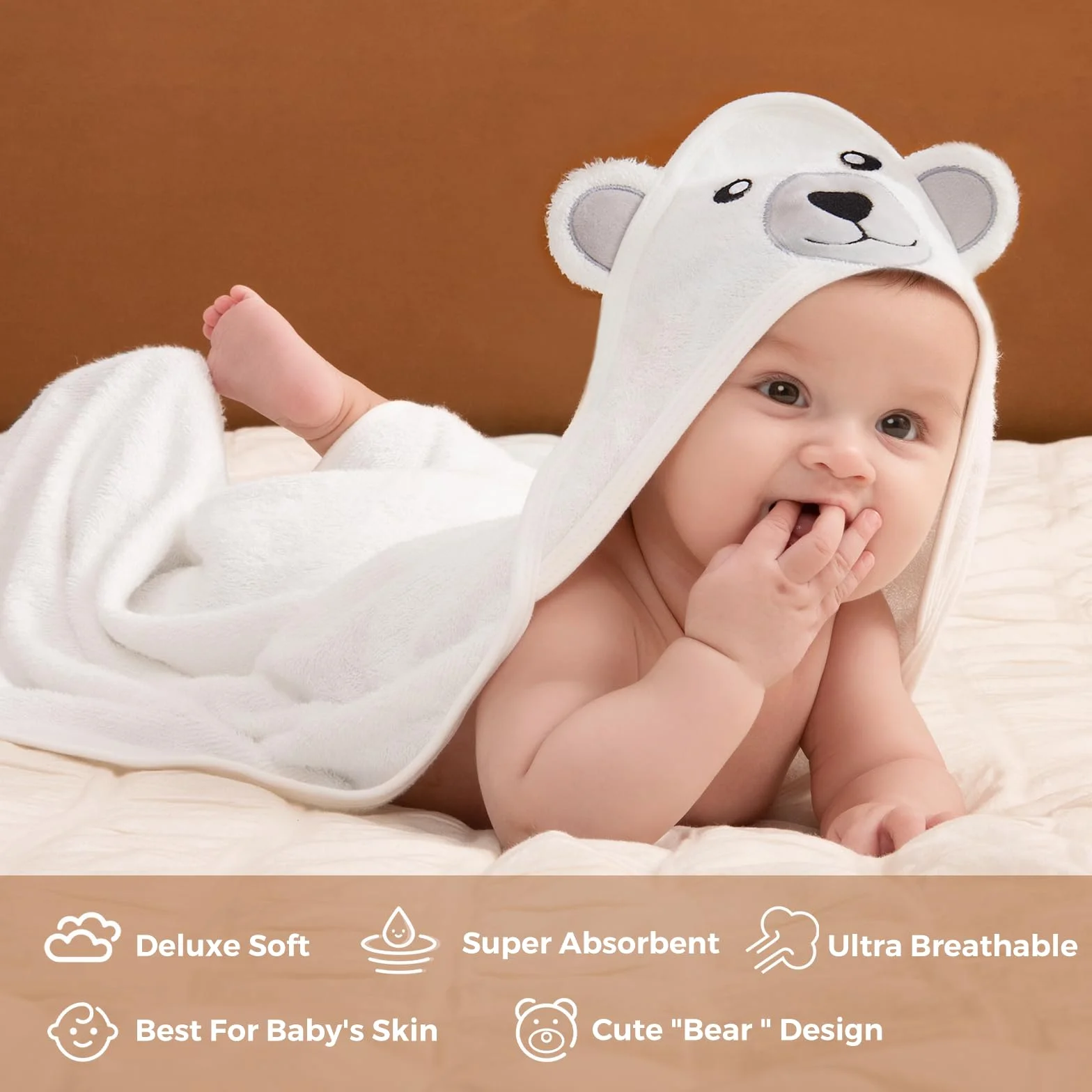 Momcozy Bambú Juego de Toallas de Baño para Bebé, Toalla Bebe Capucha 1 Pieza, Toalla Bebe 3 Piezas, Guante de Baño para Bebé 1 Pieza, Suave, Transpirable, Adecuado para Niñas y Niños