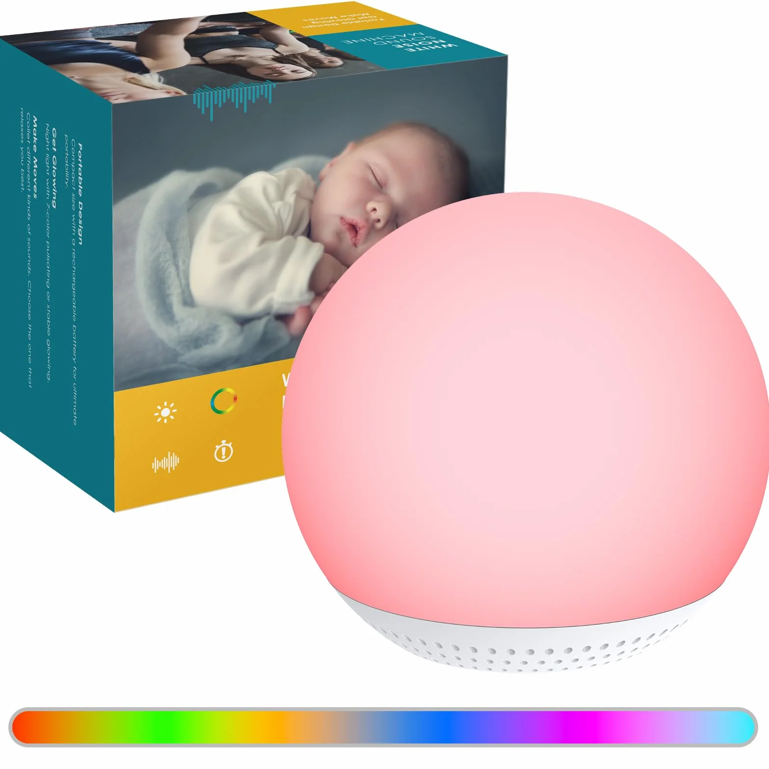 HOMGEN Máquina de Ruido Blanco 2 en 1 Recargable con Luz LED Ajustable, 24 Sonidos Relajantes, Luz Nocturna con Temporizador