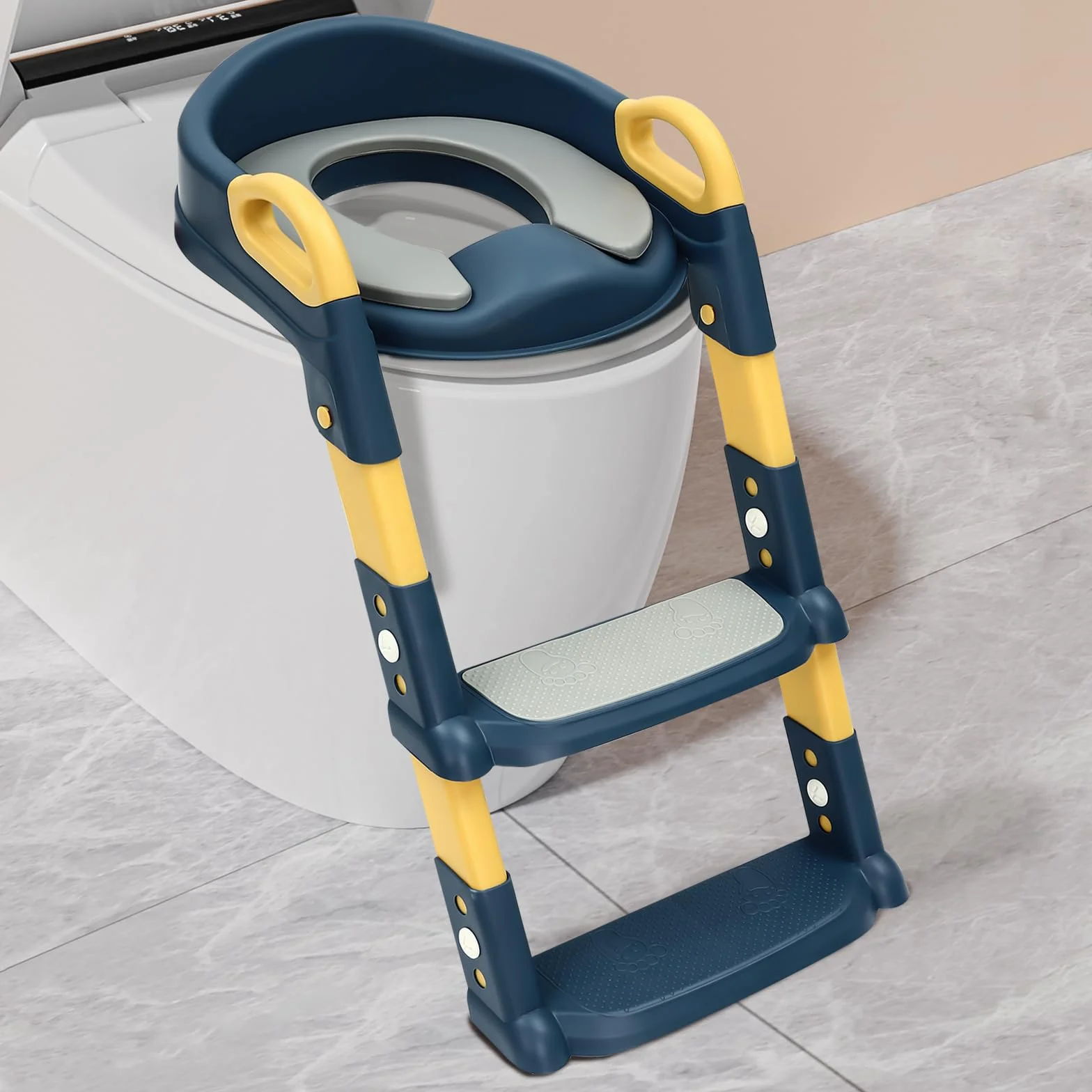 Escalera de inodoro para niños 2 en 1 entrenador con asiento ajustable 34 × 34 × 44 cm cojín de poliuretano