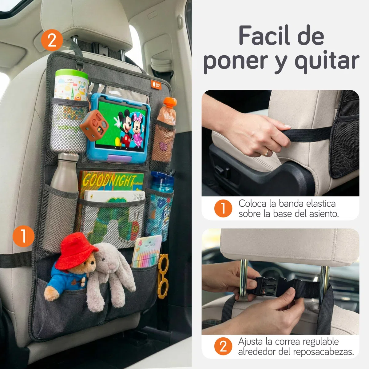Organizador Asiento Trasero Coche Ninos Pack de 2 | Organizador Coche Asiento con Funda Tablet y Bolsillos | Organizador Asiento Coche Ninos | Protector Respaldo Asiento Coche | Accesorios Coche Ninos