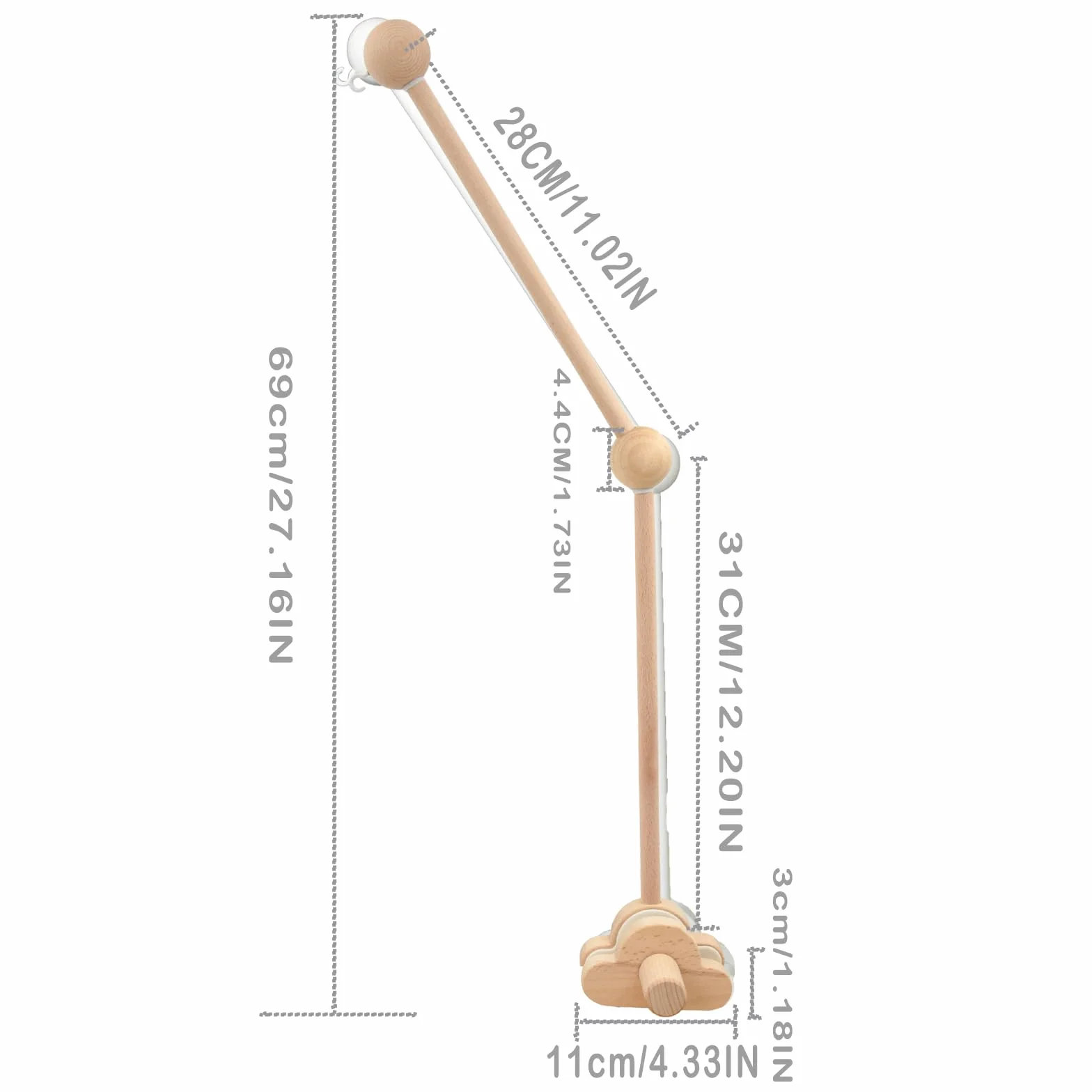 Soporte móvil, Aolkee soporte móvil de madera, bebé en movimiento, brazo móvil de cuna desmontable y ajustable para colgar juguetes de cuna en Movimiento/parabrisas, accesorios de cuna, marrón