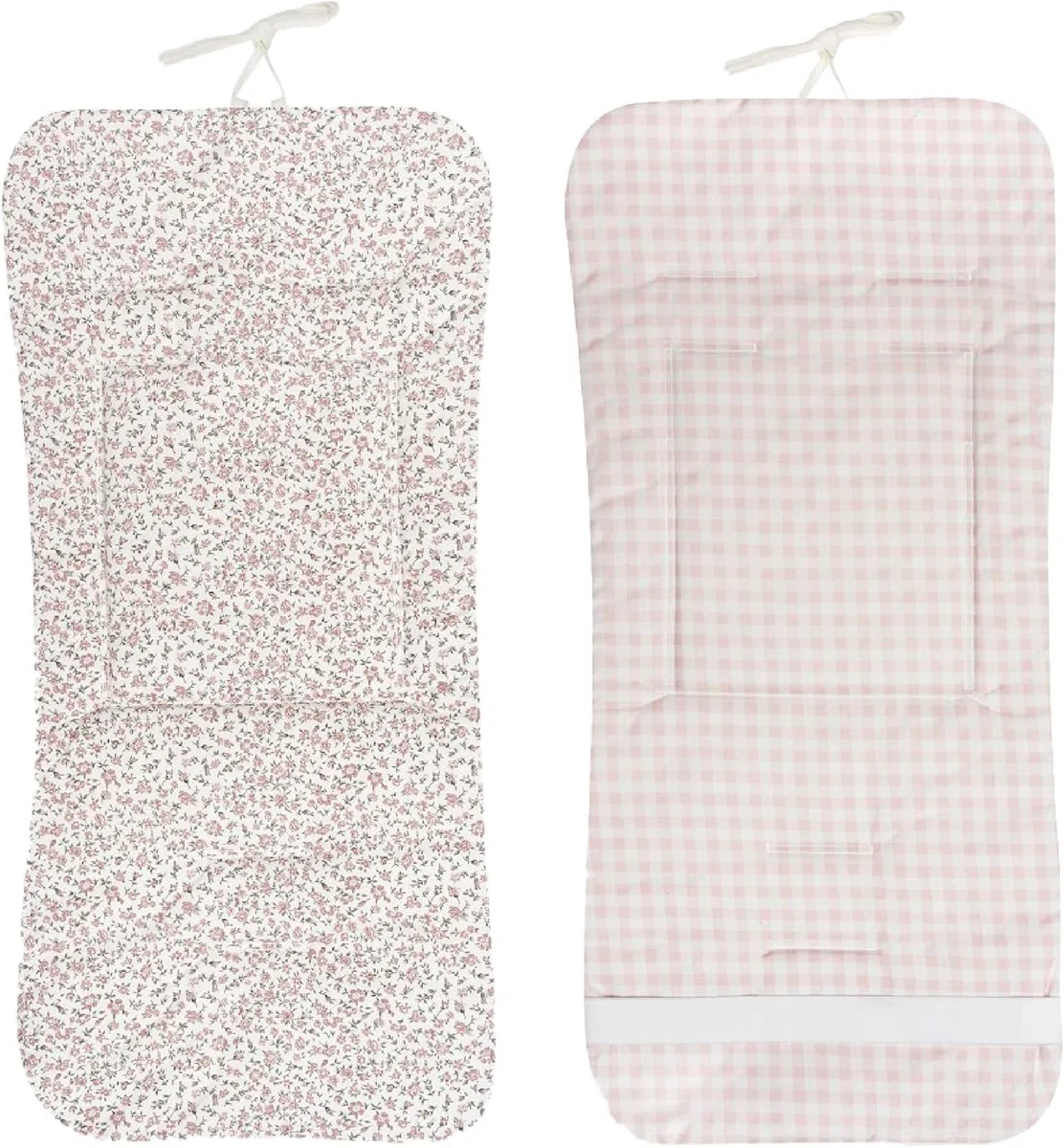 Danielstore Colchoneta Silla Paseo Universal | 80x39cm, 100% algodón | Reversible, transpirable, adaptable, fácil de colocar | Comodidad y protección para bebé (Flores rosa)