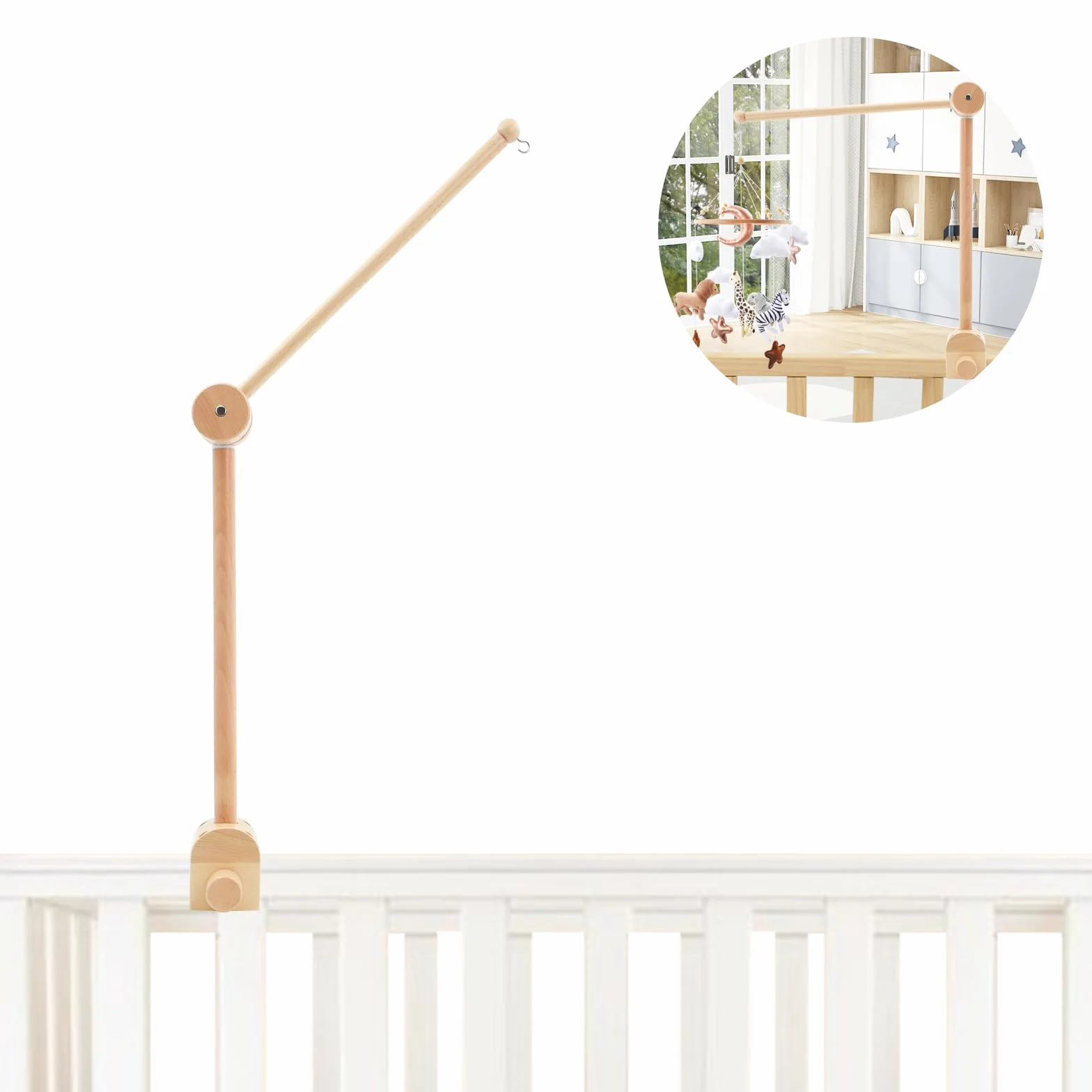 Soporte móvil para bebé, Soporte Móvil Cuna de Madera, Altura Ajustable Carrusel Cuna Bebe, Percha para Móvil de Bebé Extraíble, para Colgar Campanas de Viento Campana de Cama Juguetes