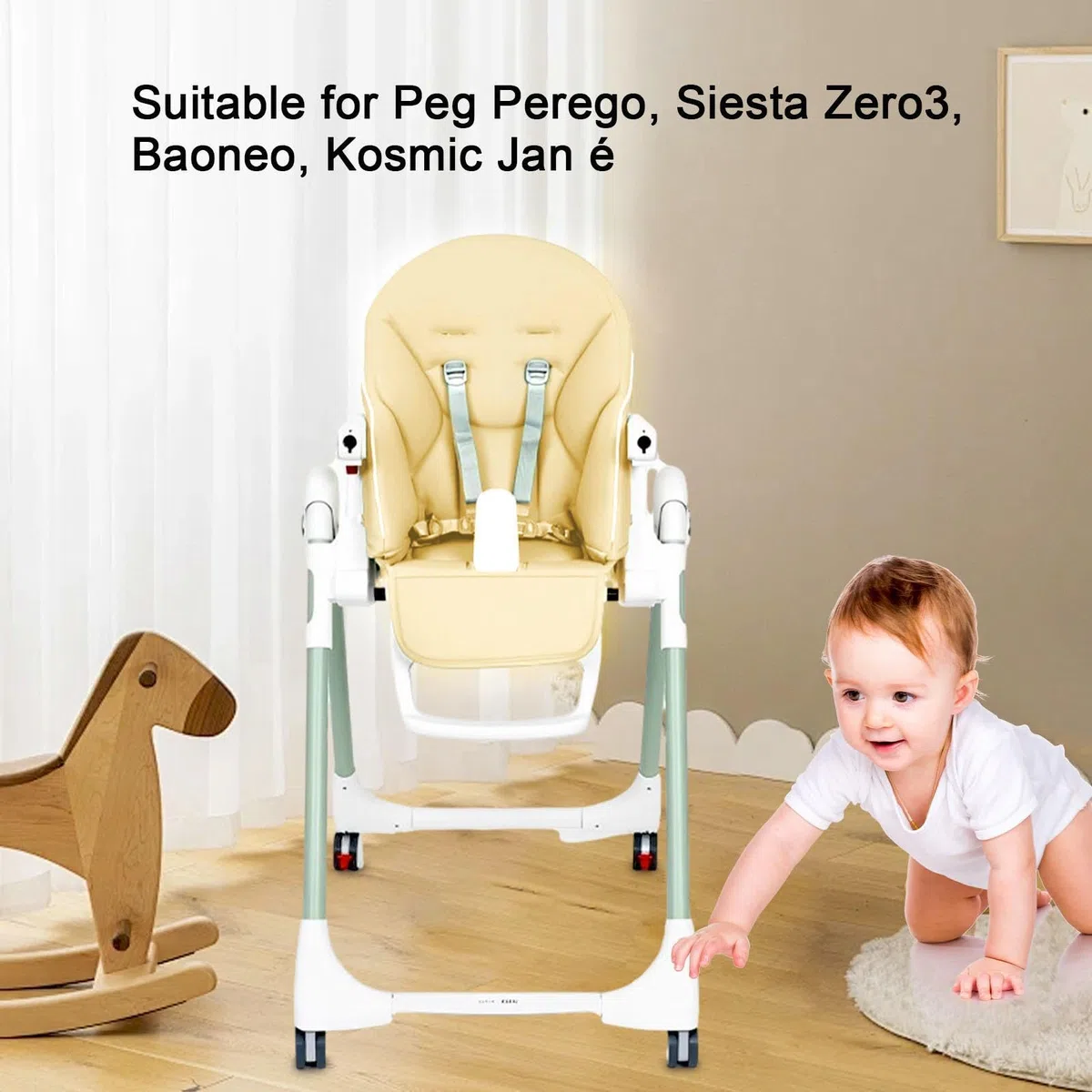 Funda Trona, Fundas de Repuesto para Tronas de Bebé, Silla de Comedor para Bebé Funda de Cuero PU con Acolchado, Tronas de Bebe para Peg Perego, Siesta Zero3, Baoneo, Kosmic Jané