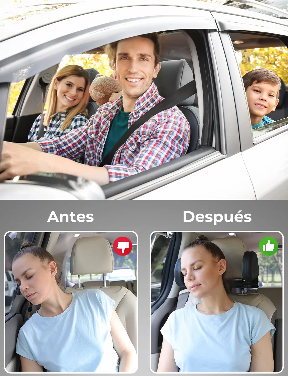 Oasser Reposacabezas Coche 360 Grados Ajustable Cuero Transpirable Negro