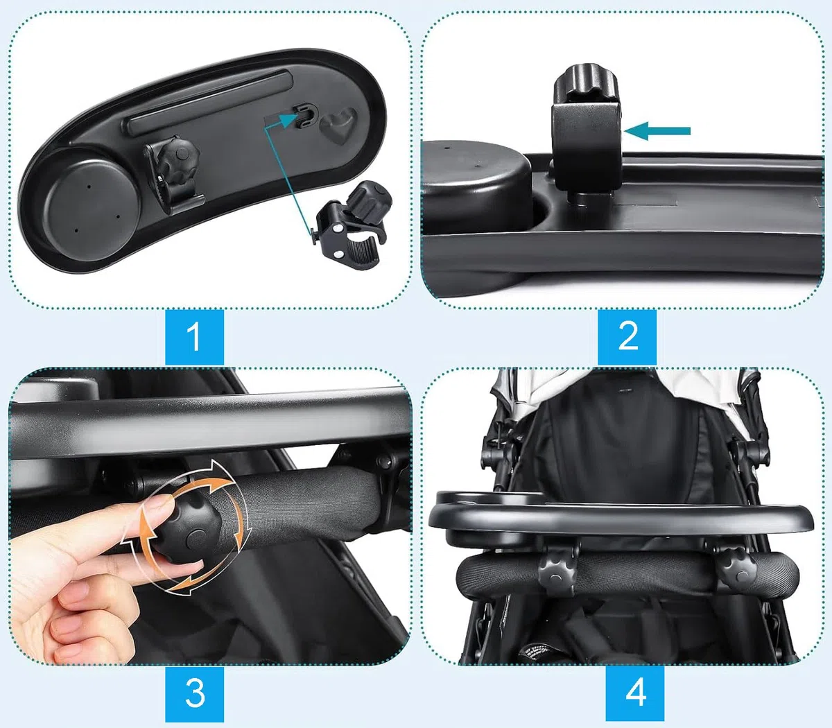 Bandeja universal para cochecito de bebé, bandeja universal para cochecito de bebé, con soporte para bebidas, accesorio para cochecito, adecuado para botellas de agua, alimentos, teléfonos móviles,