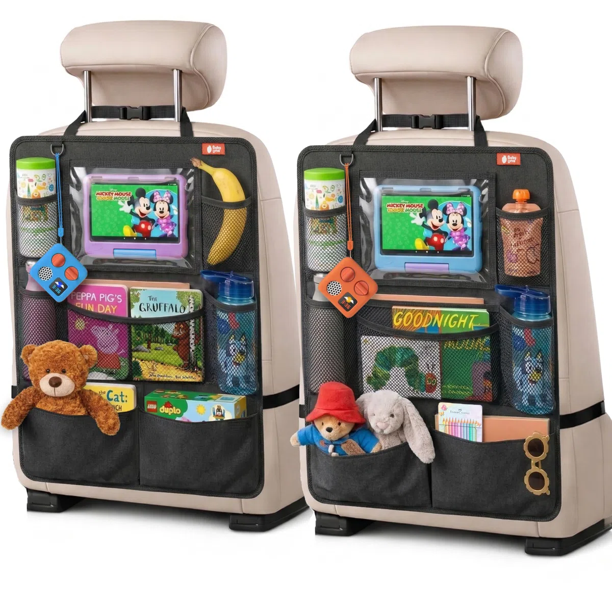 Organizador Asiento Trasero Coche Ninos Pack de 2 | Organizador Coche Asiento con Funda Tablet y Bolsillos | Organizador Asiento Coche Ninos | Protector Respaldo Asiento Coche | Accesorios Coche Ninos