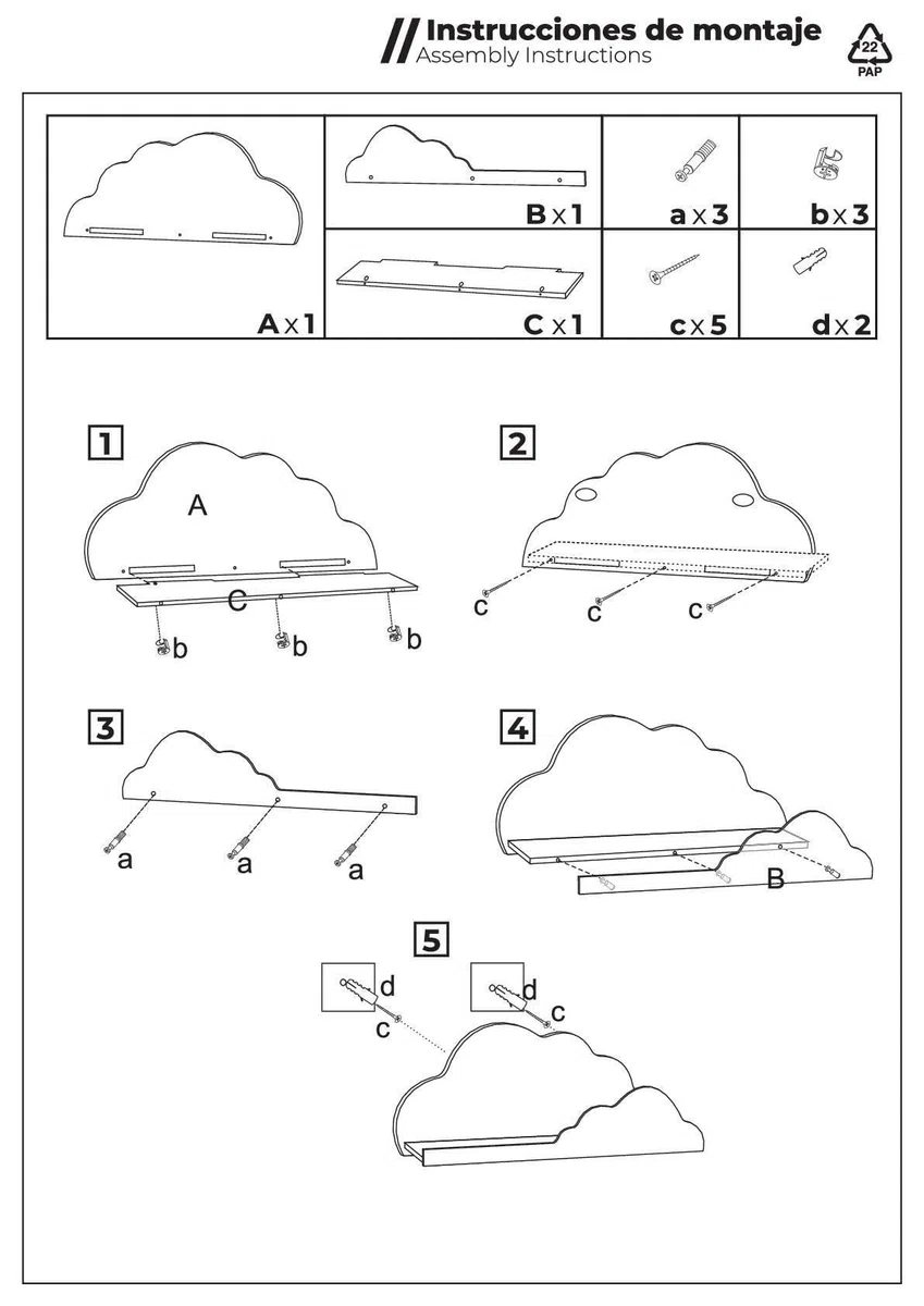 LOLAhome Estantería Flotante Infantil Blanca con Forma de Nube para Pared | Estante Infantil diseño Nube Blanco de 60 cm