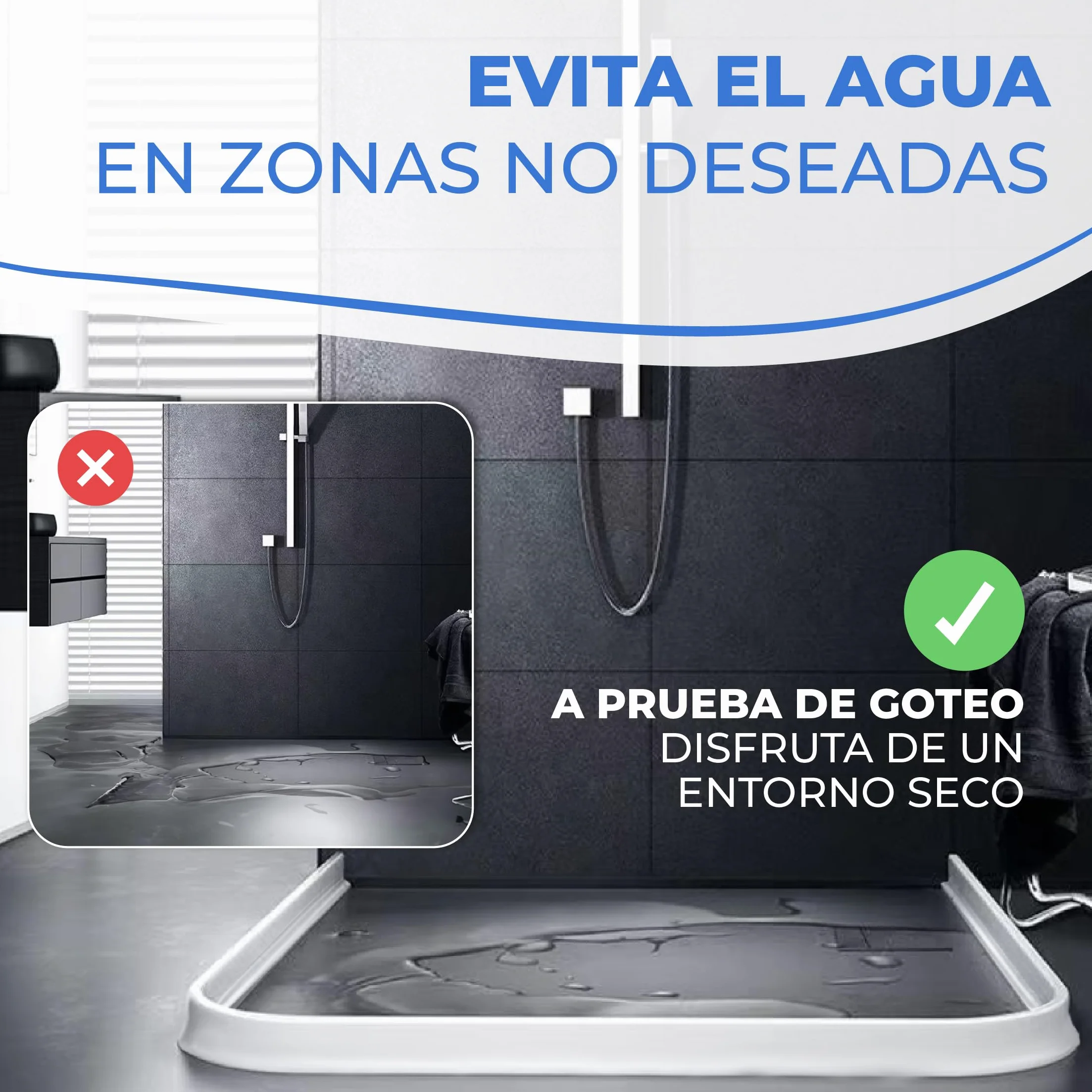 Perfil Silicona Ducha 2 METROS, Copete Encimera Cocina, Borde Plato Ducha, Barrera de Agua, Barrera De Ducha, Barrera Agua baño, Goma Mampara (50X30mm Negro)