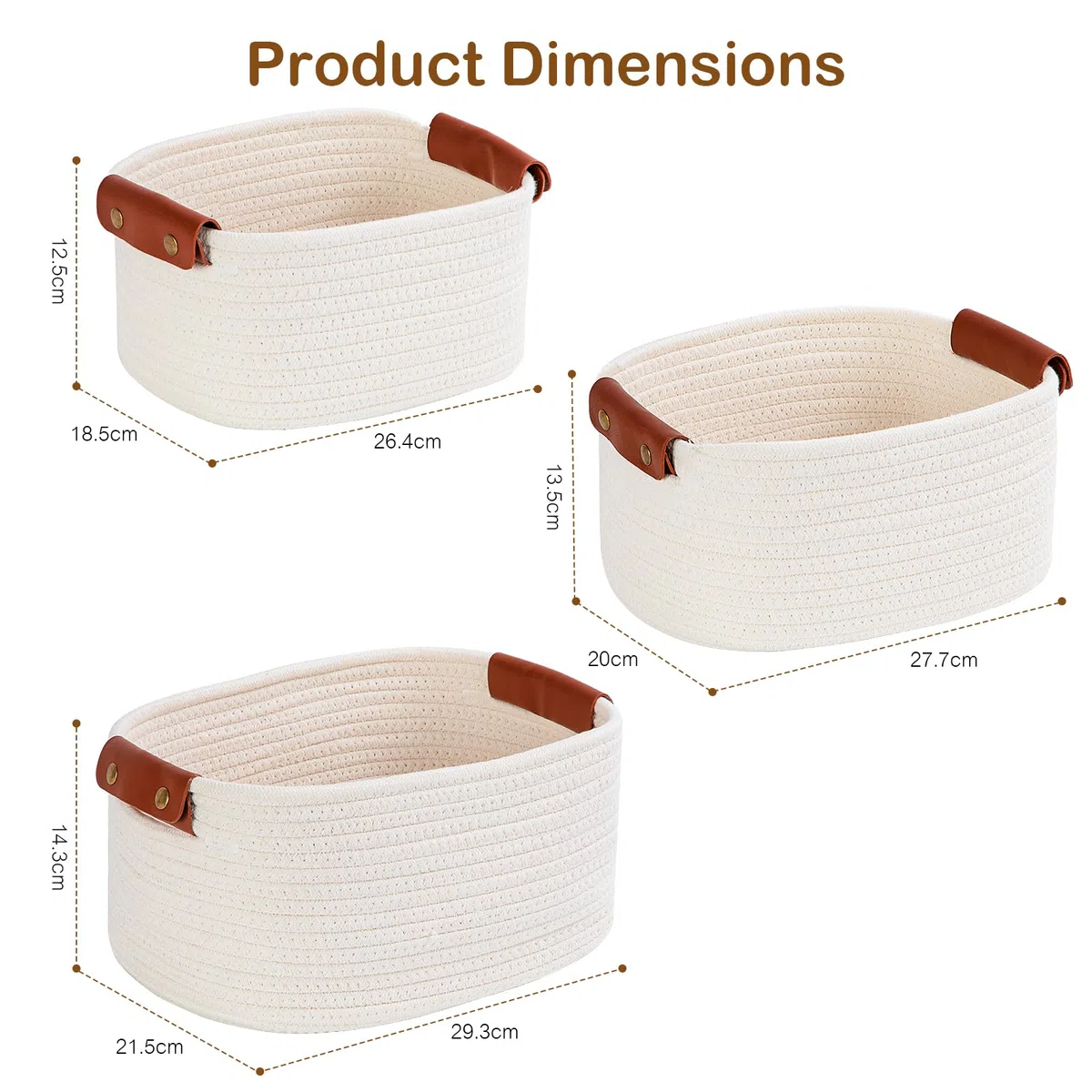 Cestas Almacenaje Tejidas con Cuerda de Algodón,Juego de 3 Cesta Organizadora Bebe, Cestos Organizadores para Salones, Armarios, Juguetes y Baño(Beige)