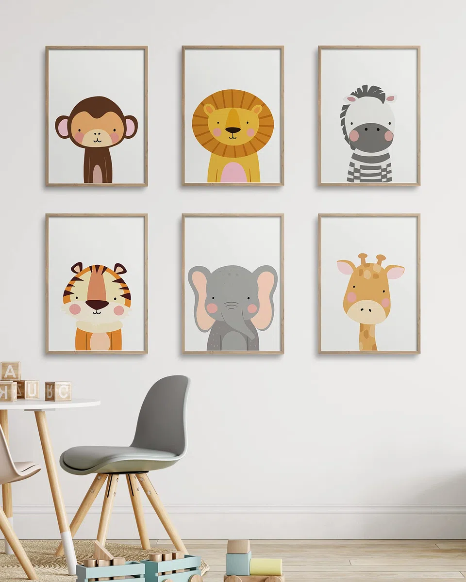 Hambient Laminas Decorativas Infantiles para Cuadros Habitacion Bebe, Niño, Niña - Decoracion Pared Dormitorio Juvenil - 6 Posters 30x40 cm SIN Marco (Animales Safari Africa)