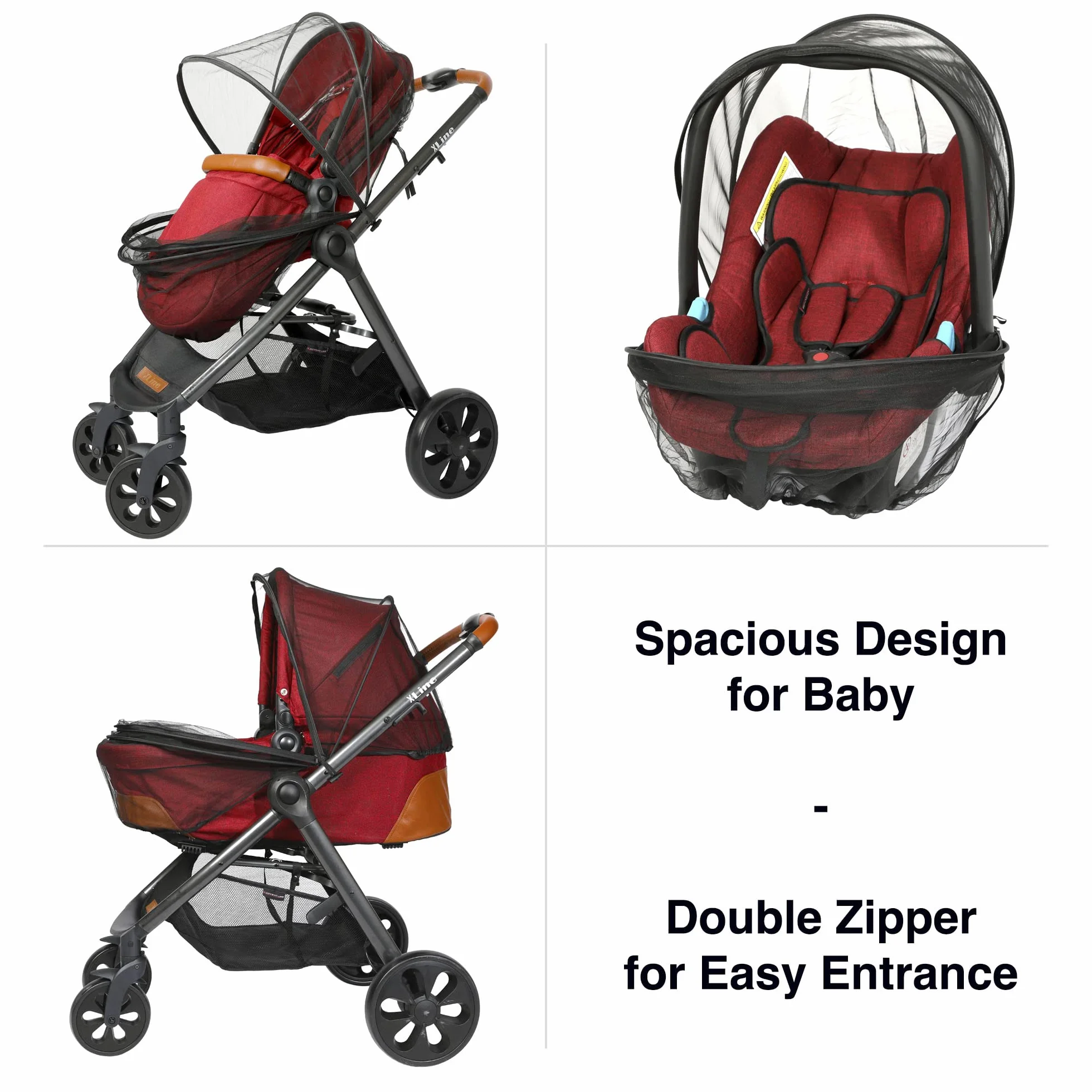 Mosquitera para Cochecito de Bebé - Diseño Extra Espacioso con Doble Cremallera - Elástico para un Ajuste Cómodo de la Red, se Adapta a Portabebés, Moisés