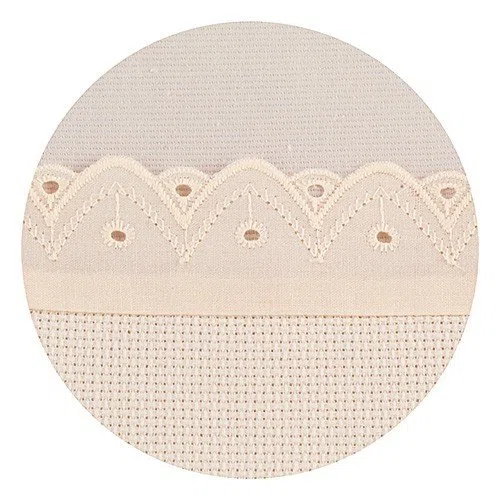 Sábana para Cuna Moisés de Algodón Beige con Puntillas para Bordar a Punto de Cruz - 65x115 cm