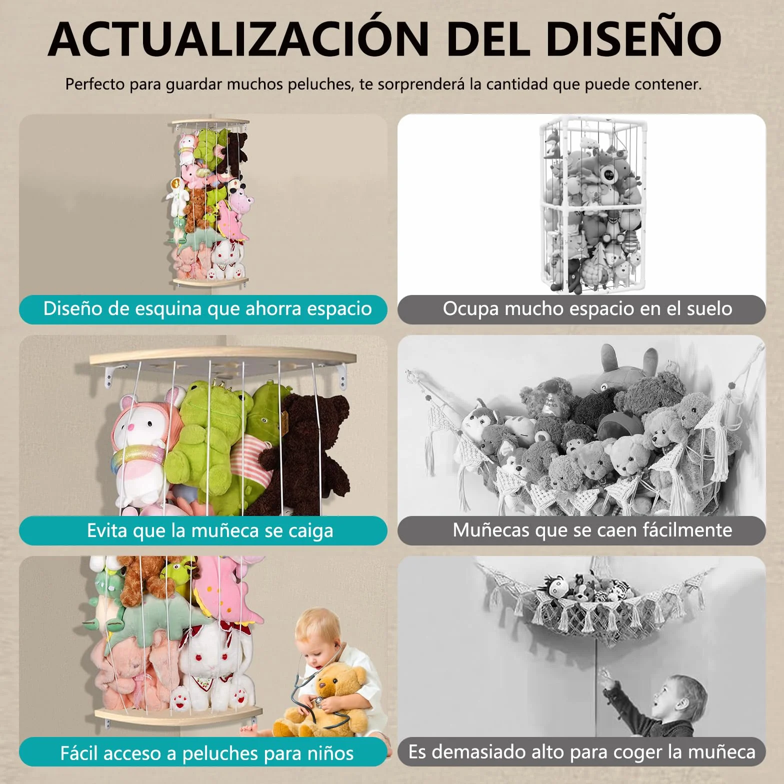 Almacenamiento de animales de peluche, estante de madera para dormitorio infantil