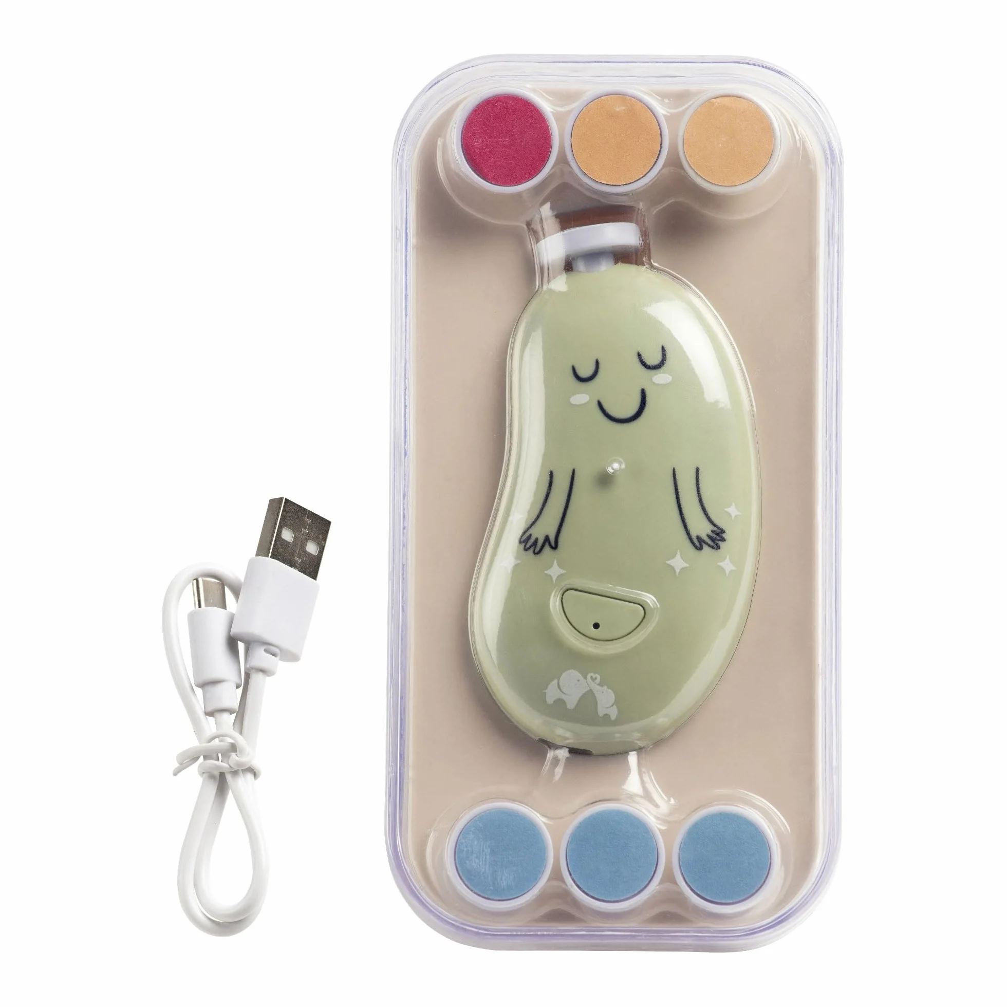 Bebeconfort Lima Electrica Uñas Bebe, Desde el Nacimiento, Para Bebés y Niños Pequeños, 7 Limas Para Uñas con Diferentes Texturas, Carga USB-C, 3 Velocidades, Luz LED, Funda de Almacenamiento, Verde