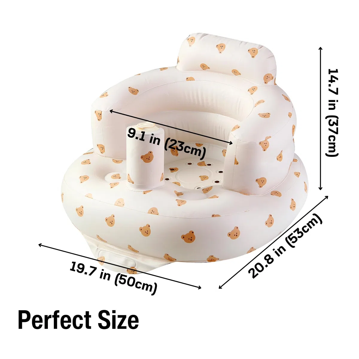 PandaEar Asiento Inflable para Bebés, Silla Infantil Inflable con Bomba de Aire Integrada para Bebés de 3 Meses+, Silla para el Suelo para Aprender a Sentarse, Modelo Oso
