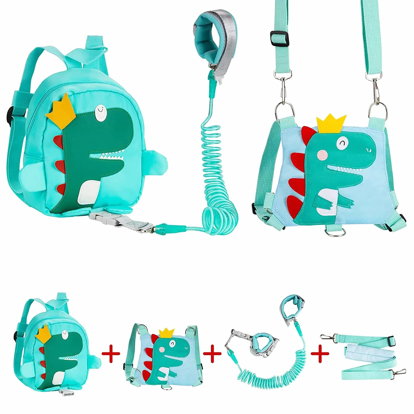 Correa para Niño, 4 en 1 Bebé Mochila Arnés de Seguridad Andador Chaleco Ajustable para Aprender Andar Niños, Correa de Muñeca Suave Elástica Caminando Correa Niños Paseo, Verde