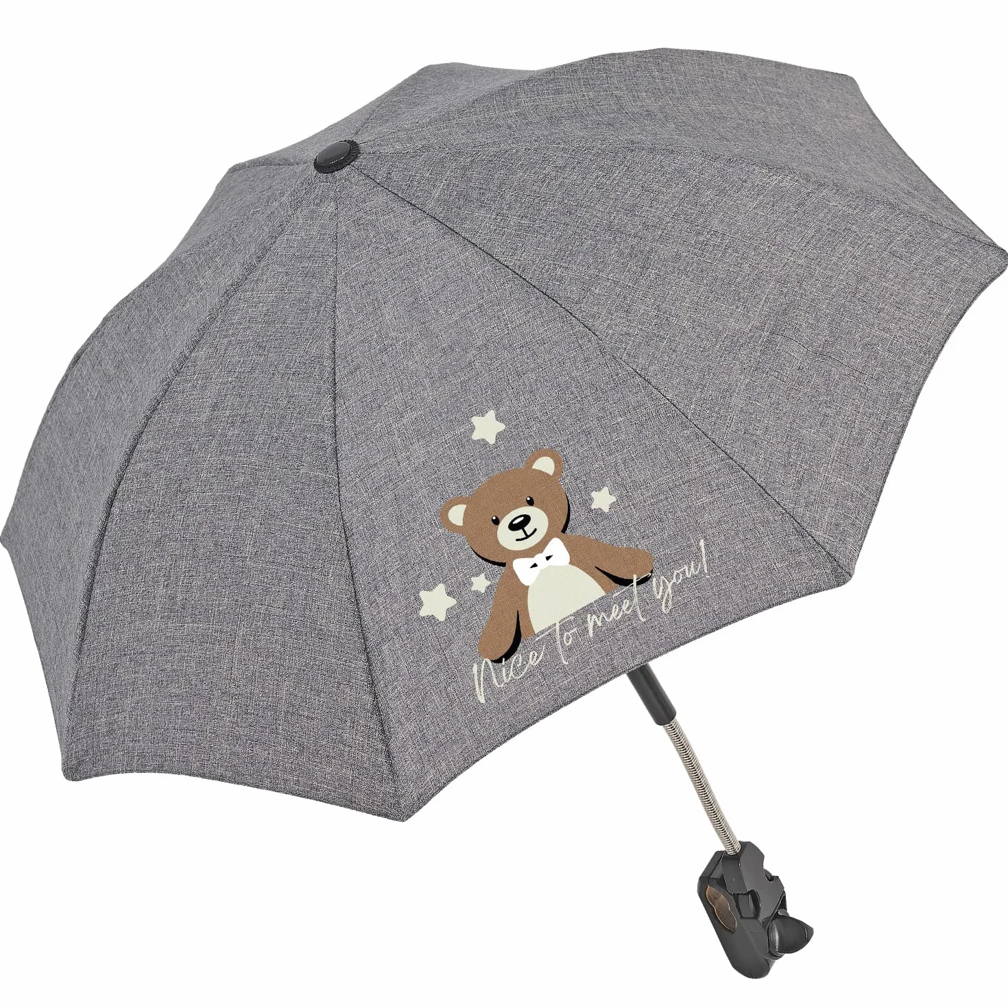 PERLETTI Sombrilla Carro Bebe Universal Anti UV con Osito - Mini Paraguas Cochecito Niño Niña Protección Solar Apertura Manual - Sombrilla Lluvia para Carrito Silla de Paseo - Diámetro 68 cm (Osito)