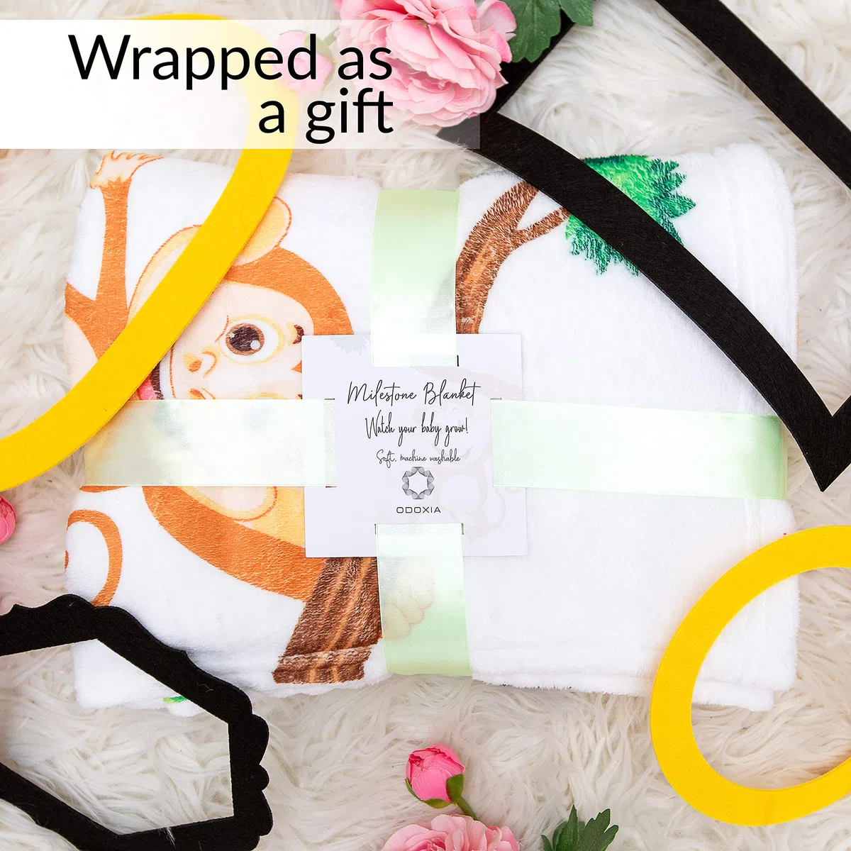 ODOXIA Manta Mensual De Hito para Bebé, Unisex | Manta Mensual De Bebé para Fotos | Regalos Personalizados para Futuras Mamás | Registra Su Edad Y Crecimiento | Suave, Gruesa Y Grande