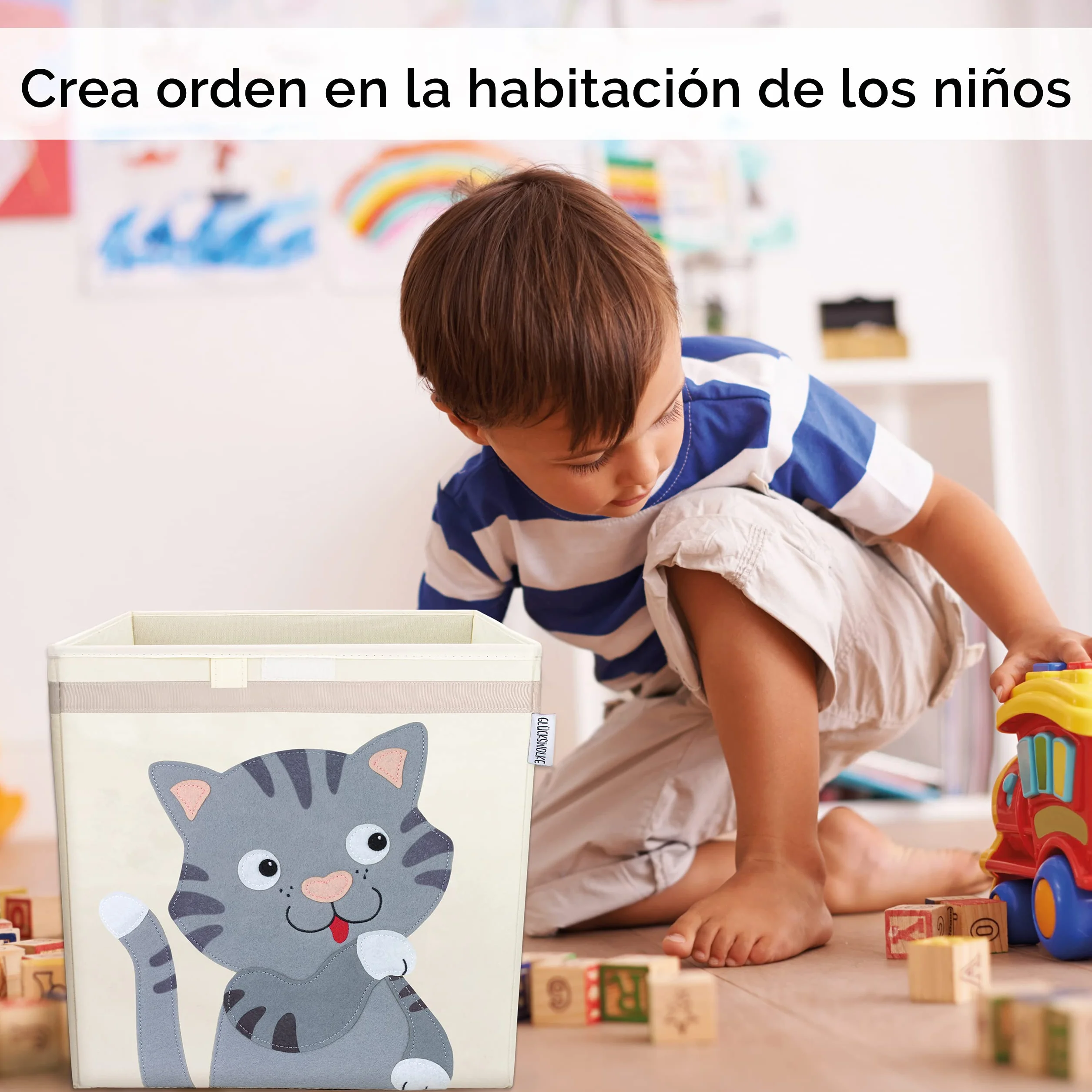 GLÜCKSWOLKE Caja Almacenaje Infantiles 33x33xcm Cubos Organizador Baul Juguetes Gato