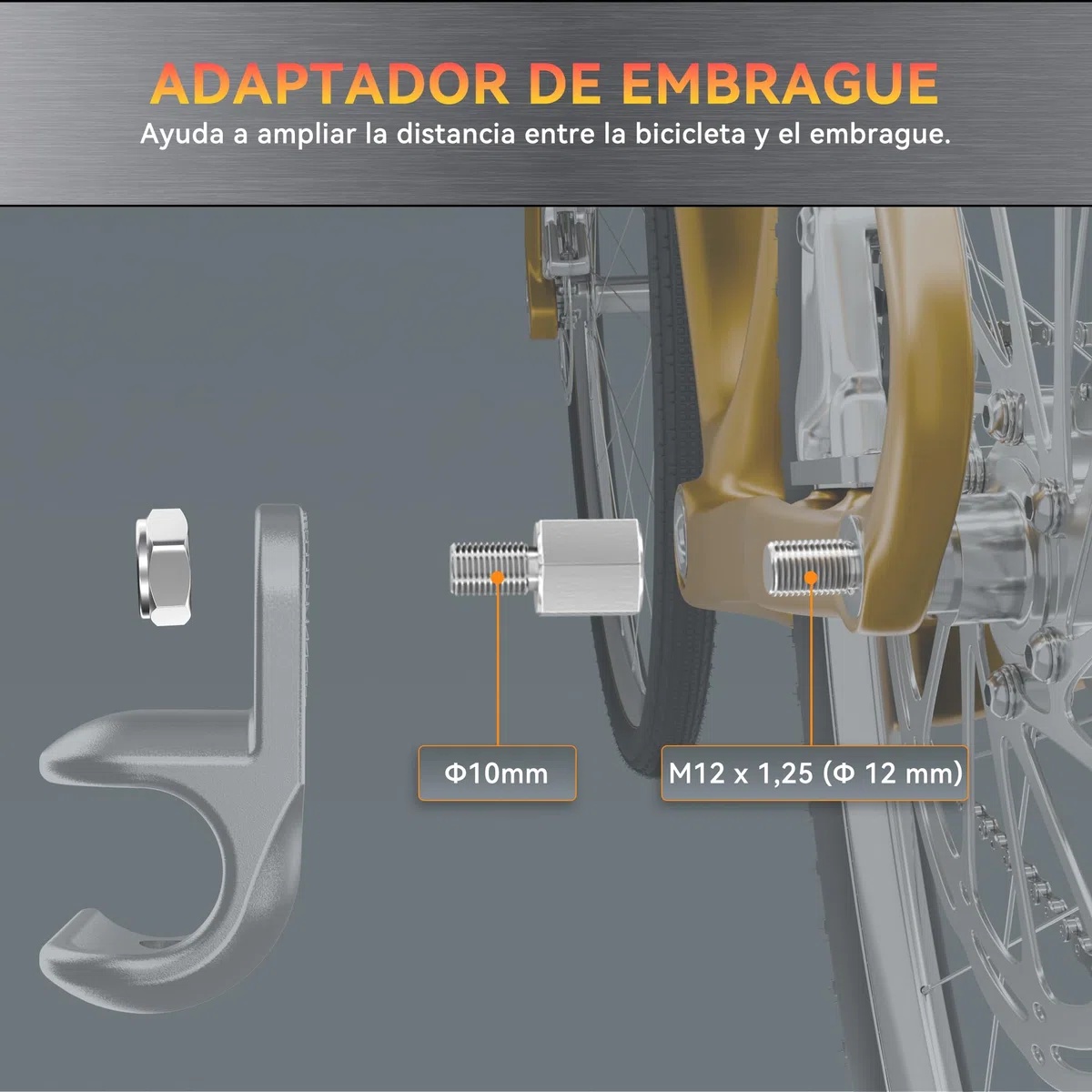 Adaptador de Eje de Bicicleta para TamañO de Rosca de M12 X 1,25 Eje Pasante, Adaptador de Acoplamiento de Remolque de Bicicleta