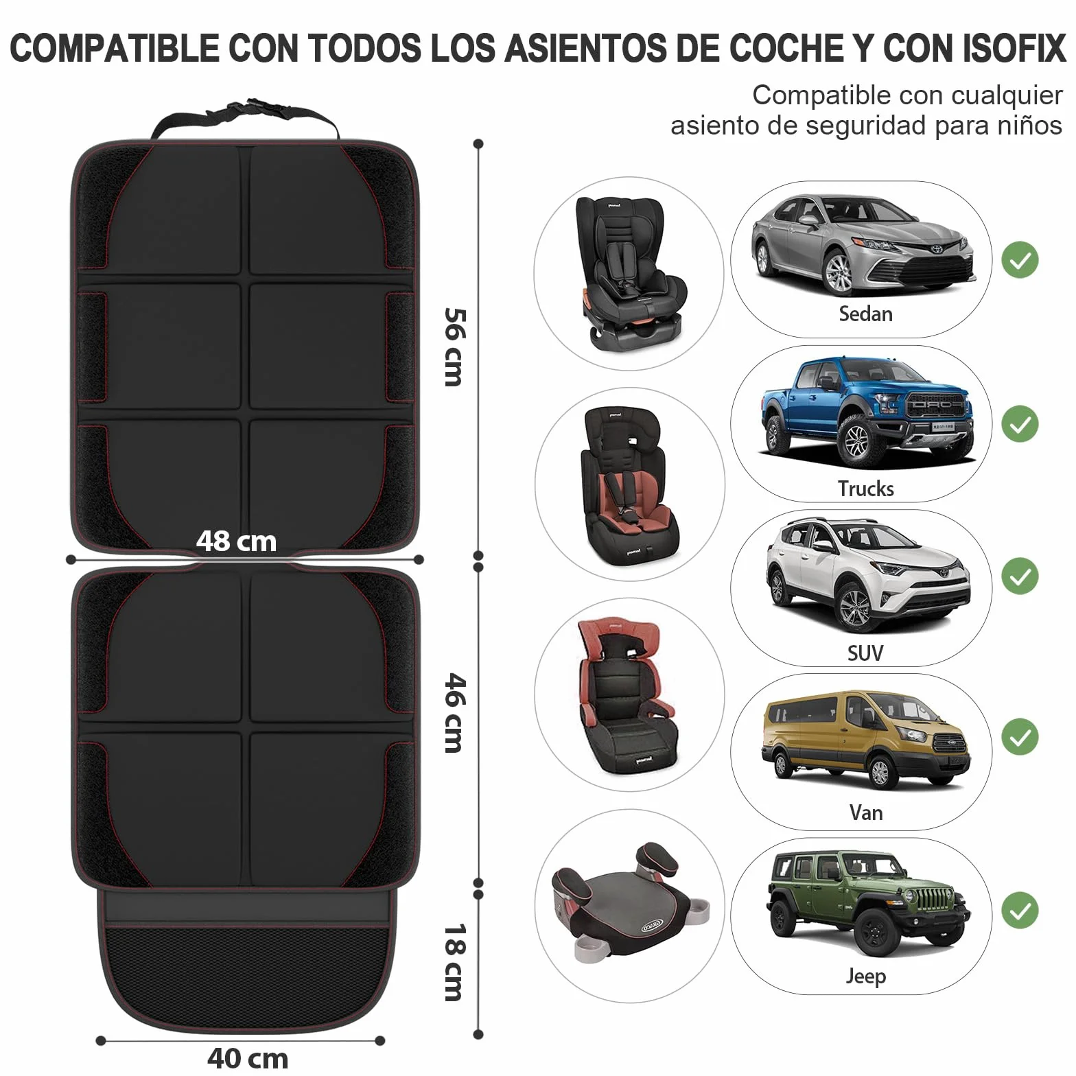 Gimars XL 2 Piezas Protector Asiento Coche Silla Bebe, [Compatible ISOFIX], Universal Impermeable Tela Oxford 600D Protector Silla Coche Niños con 2 Bolsillos de Malla, SUV Sedán Camión, Negro