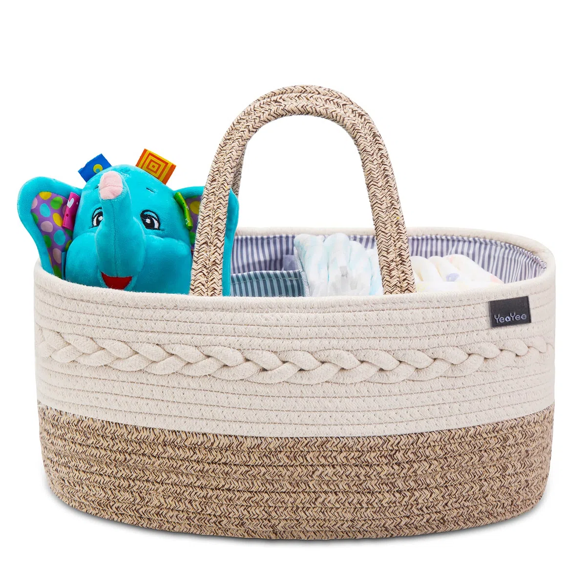 Organizador de canasta de pañales para bebé, cesta de almacenamiento para habitación infantil con 3 compartimentos, lona 100% algodón, cesta de pañales portátil, regalo para recién nacidos