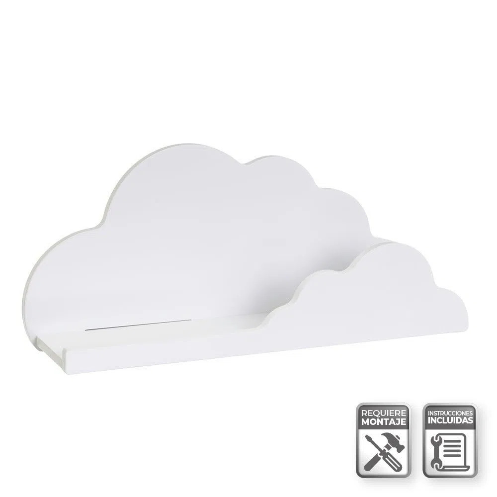 LOLAhome Estantería Flotante Infantil Blanca con Forma de Nube para Pared | Estante Infantil diseño Nube Blanco de 60 cm