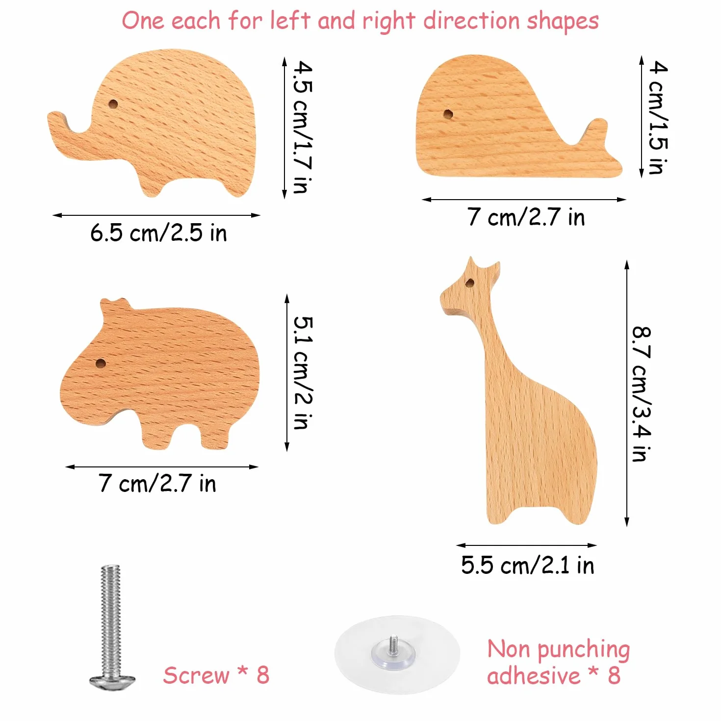 8 piezas Pomos y Tiradores Cajones Infantiles Madera, Tiradores Decorativos de Animales para Armario, Bebe Habitacion, Niños.